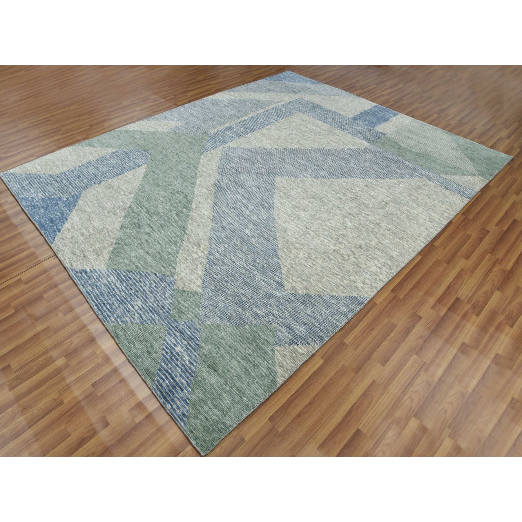 8'2"x10'4" Camouflage Green, Geometric Art Nouveau Collection, Soft Wool Hand Knotted, Oriental Rug HR79418 - Image 4