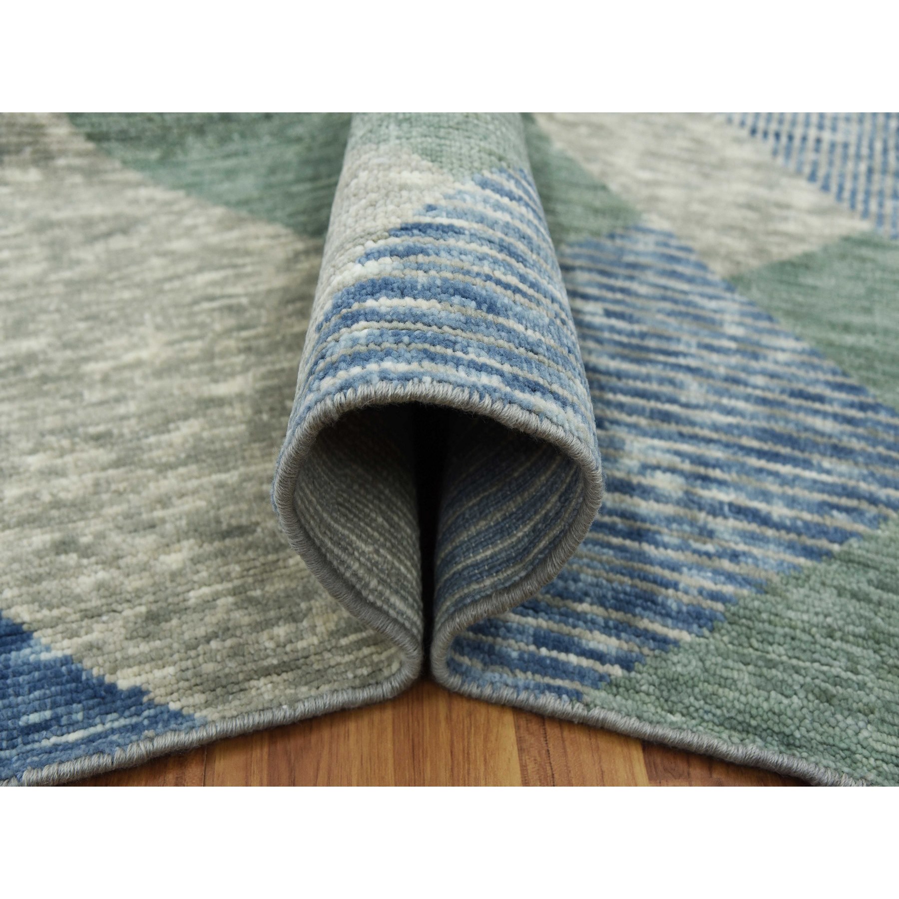 8'2"x10'4" Camouflage Green, Geometric Art Nouveau Collection, Soft Wool Hand Knotted, Oriental Rug HR79418 - Image 6