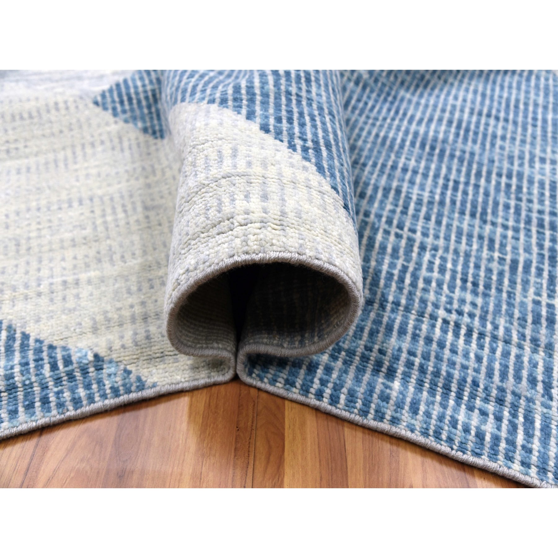 12'1"x18'4" Stone Blue, Geometric Art Nouveau Collection, Natural Wool Hand Knotted, Oversized Oriental Rug HR79420 - Image 6