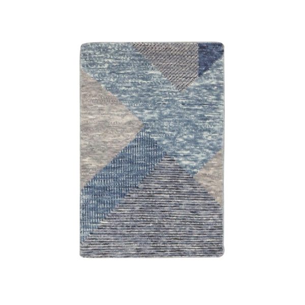 2'x3' Beau Blue, Geometric Art Nouveau Collection Soft to the Touch, Natural Wool Hand Knotted, Mat Oriental Rug HR79426