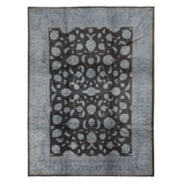 9'x12' Black Overdyed Afghan Peshawar with All Over Design, Hand Knotted Pure Wool, Oriental Rug HR80660