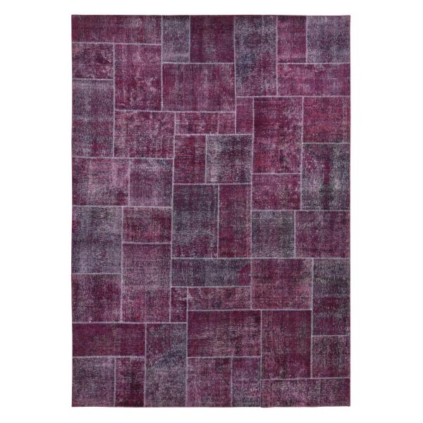 9'1"x12'10" Vermilion Red, Vintage Overdyed Persian Patchwork Design, Handmade Hand Knotted Pure Wool, Oriental Rug HR80662