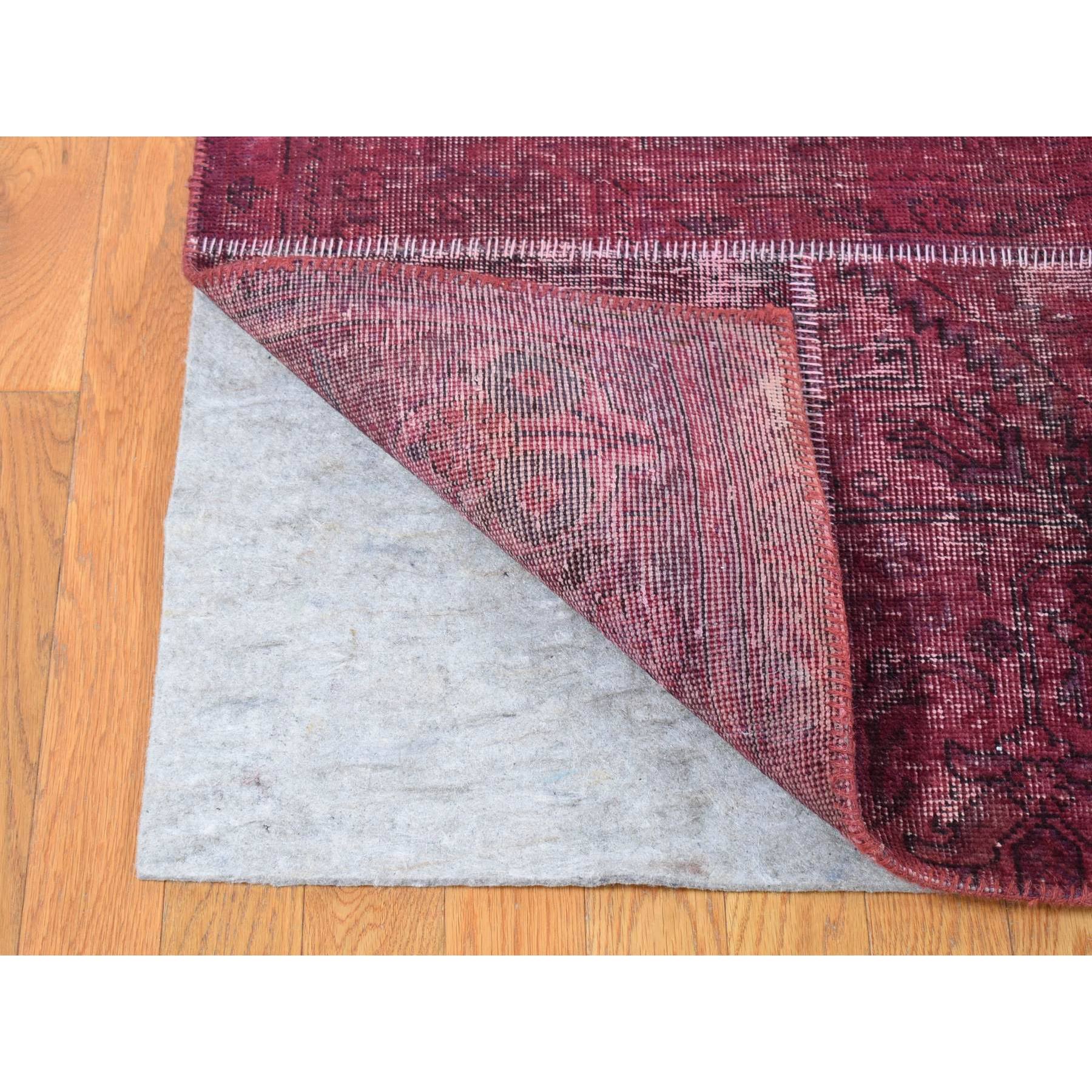 9'1"x12'10" Vermilion Red, Vintage Overdyed Persian Patchwork Design, Handmade Hand Knotted Pure Wool, Oriental Rug HR80662 - Image 5