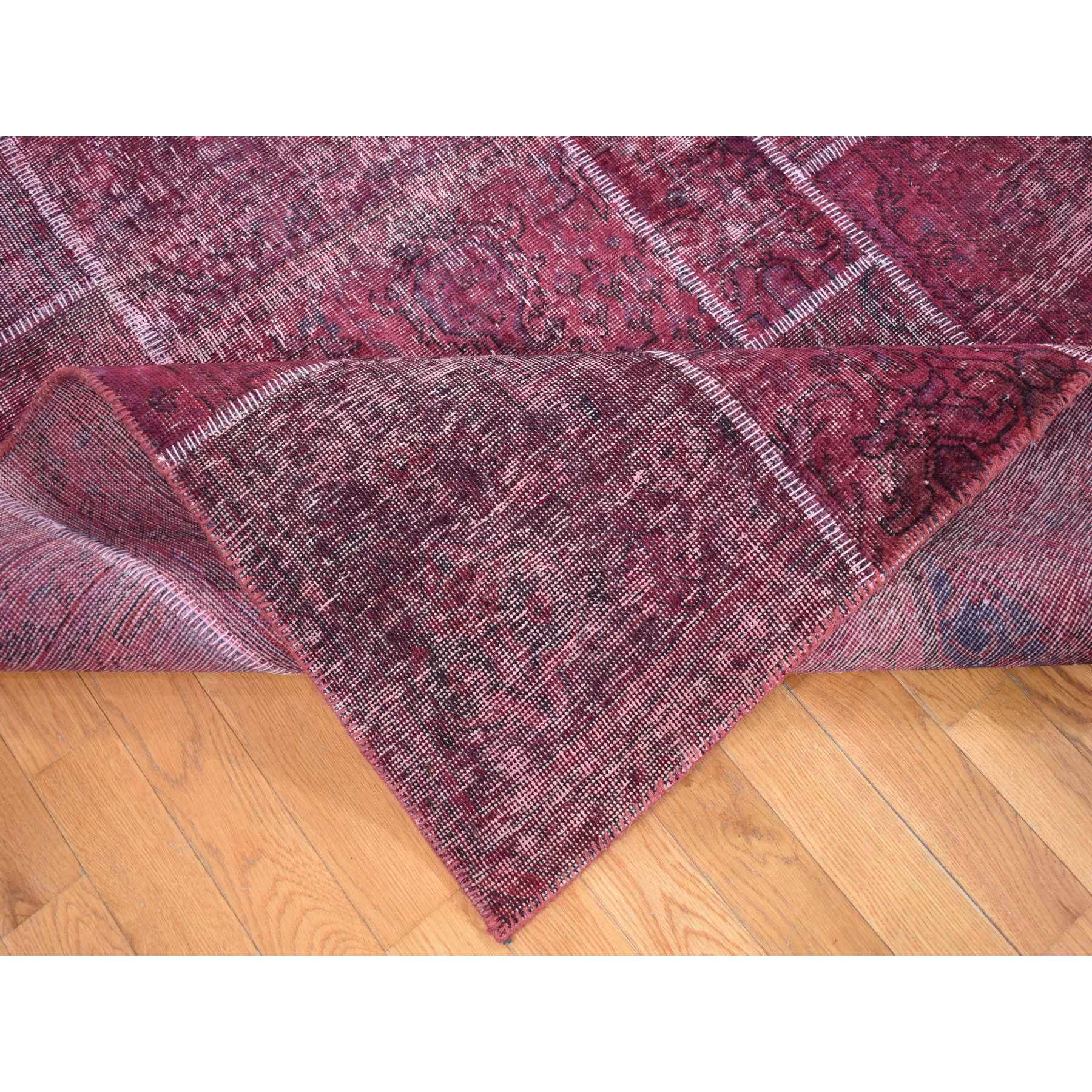 9'1"x12'10" Vermilion Red, Vintage Overdyed Persian Patchwork Design, Handmade Hand Knotted Pure Wool, Oriental Rug HR80662 - Image 7