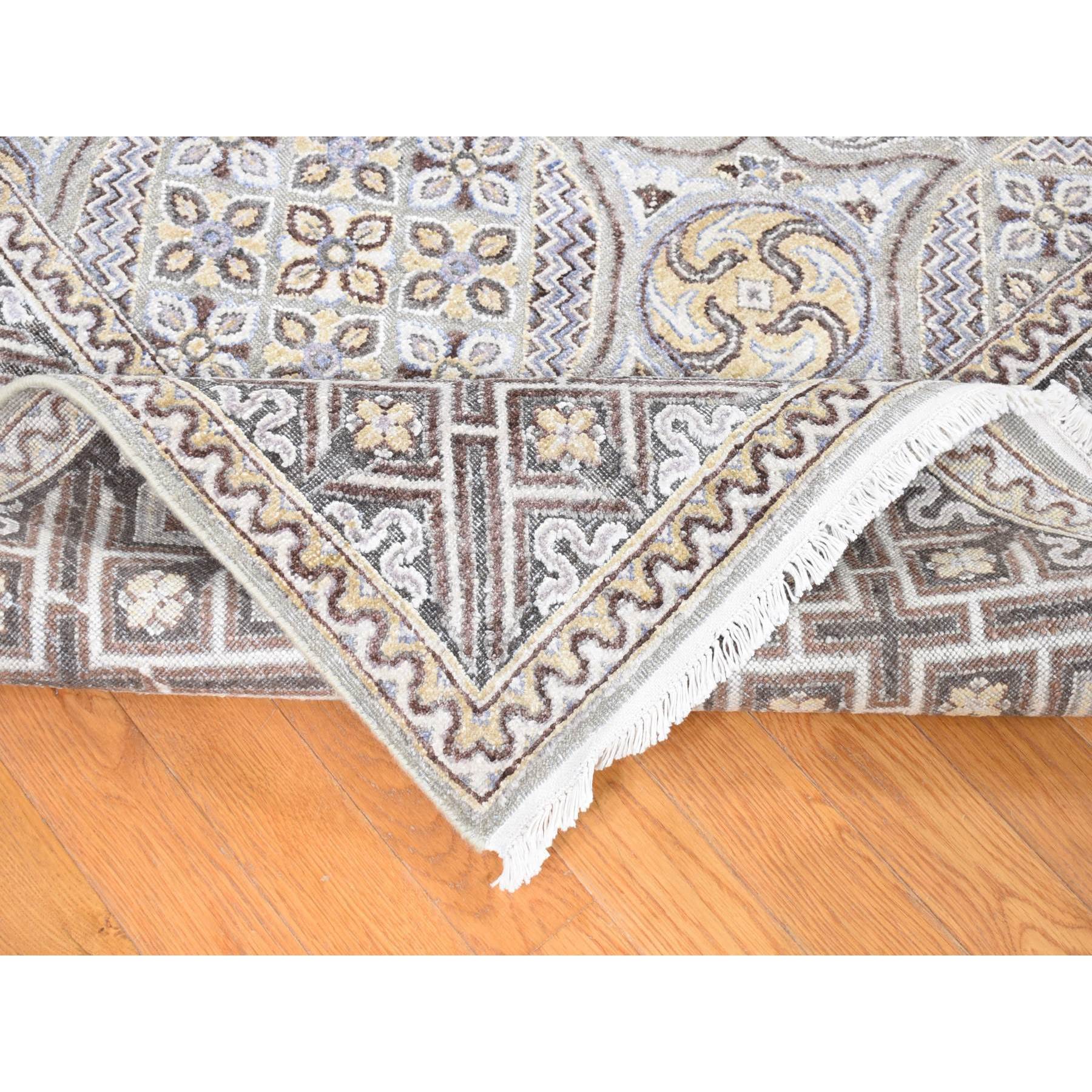 10'1"x14'2" Ivory, Mughal Inspired Medallions Design, Silk and Textured Wool Hand Knotted, Oriental Rug HR80686 - Image 7