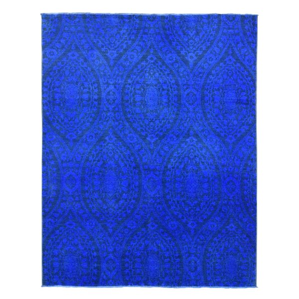 8'x10' Saturated Blue, Hand Knotted Soft Wool, Overdyed With Large Mughal Design, Oriental Rug HR80696