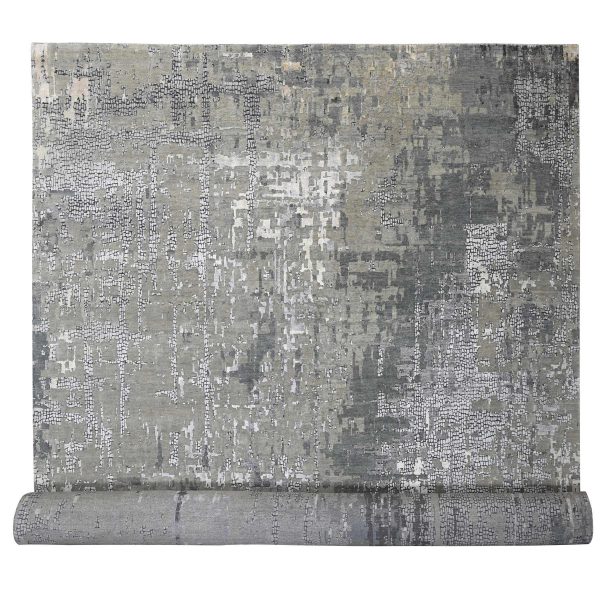 14'x18' Taupe, Abstract with Mosaic Design Dense Weave, Wool and Silk Hand Knotted, Oversized Persian Knot Oriental Rug HR84031