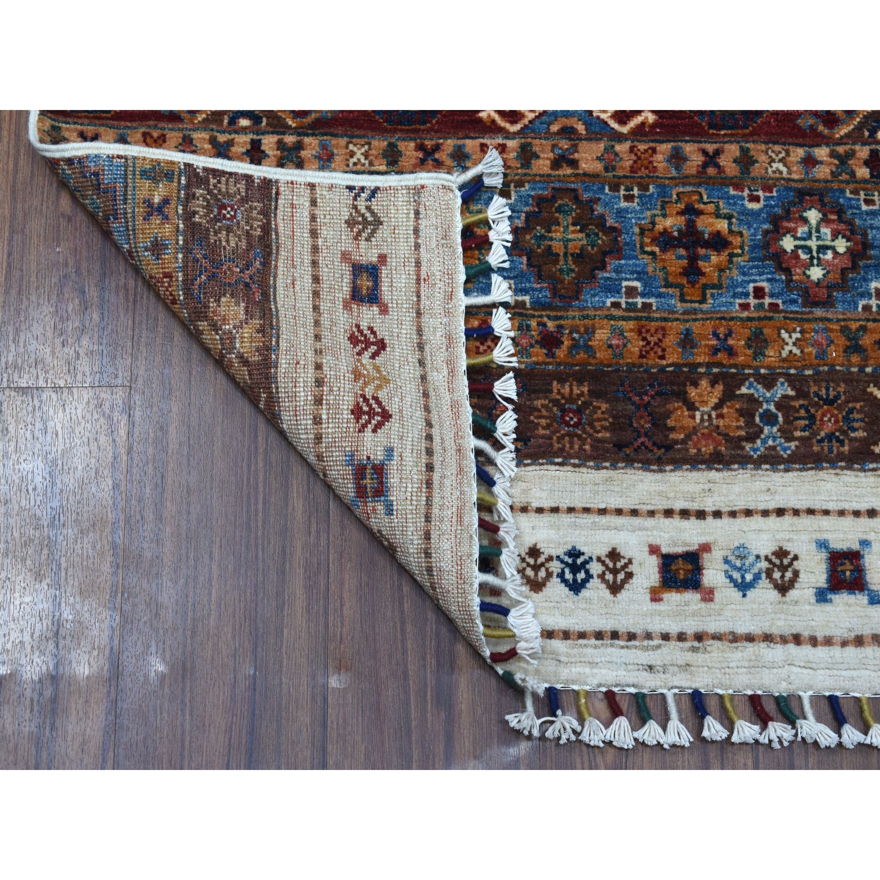 2'9"x9' Ivory Khorjin Design Runner Super Kazak Geometric Hand Knotted Pure Wool Oriental Rug HR52865 - Image 2