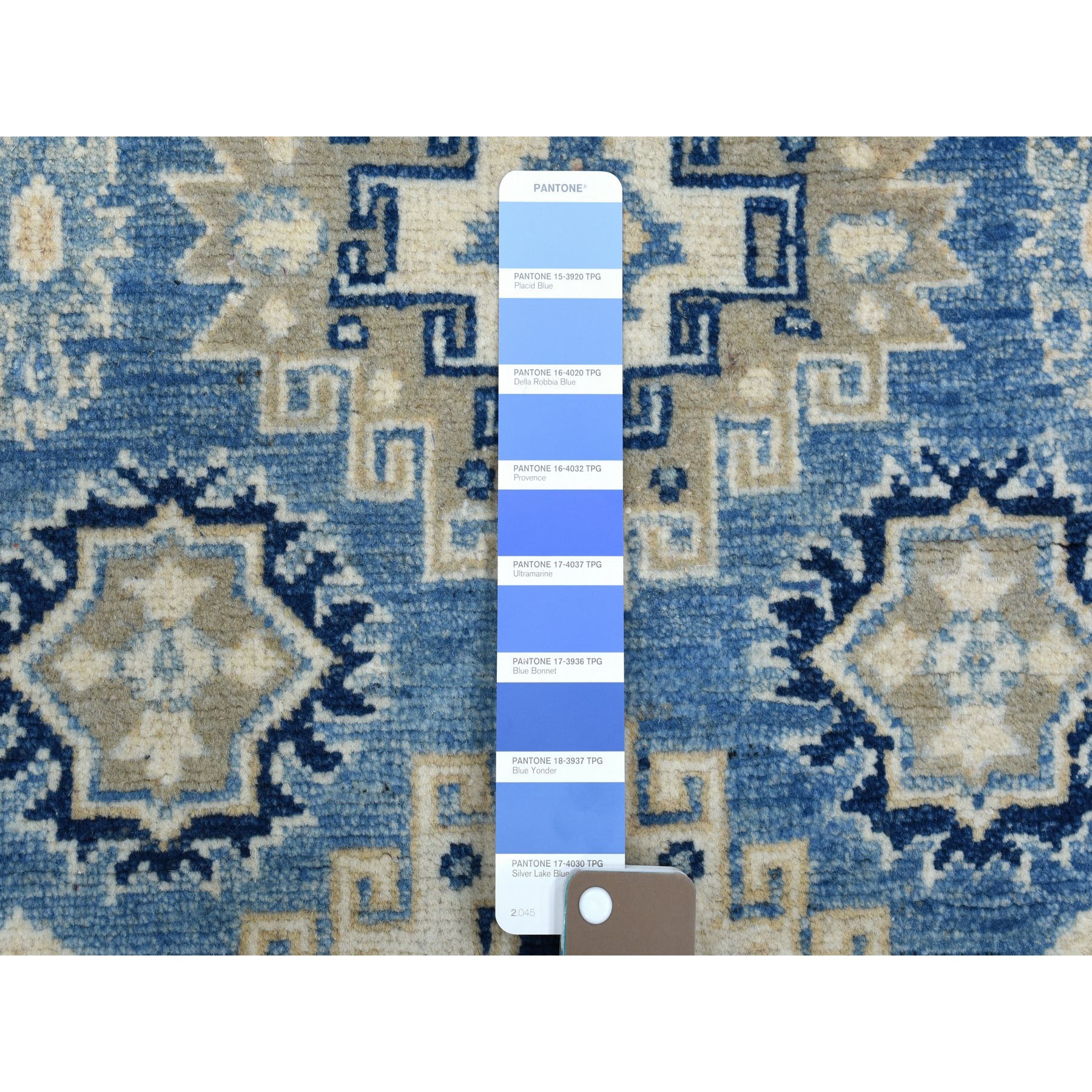2'8"x9'6" Blue All Over Design Hand Knotted Pure Wool Vintage Look Kazak Runner Oriental Rug HR54622 - Image 3