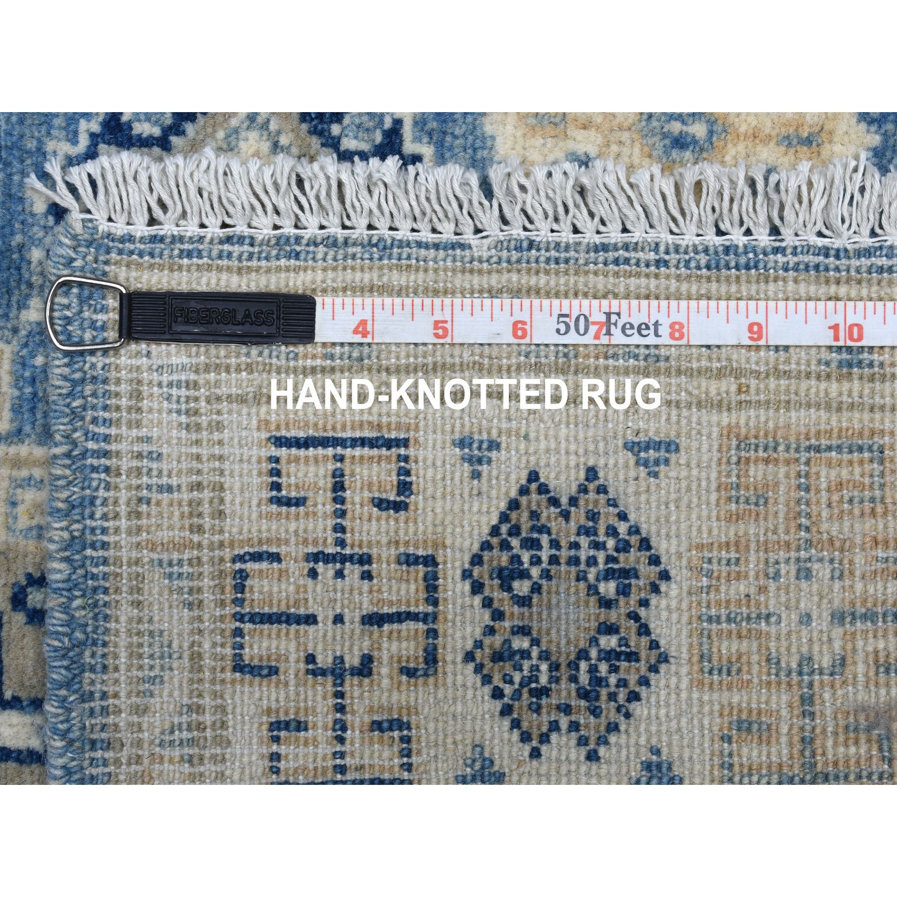 2'8"x9'6" Blue All Over Design Hand Knotted Pure Wool Vintage Look Kazak Runner Oriental Rug HR54622 - Image 6