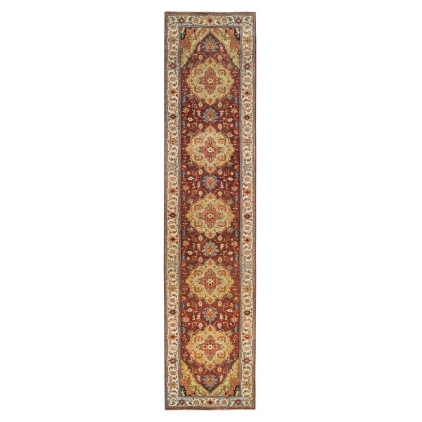 2'7"x12' Terracotta Red, Antiqued Fine Heriz Re-Creation, Natural Dyes Dense Weave, Organic Wool Hand Knotted, Runner Oriental Rug HR65476