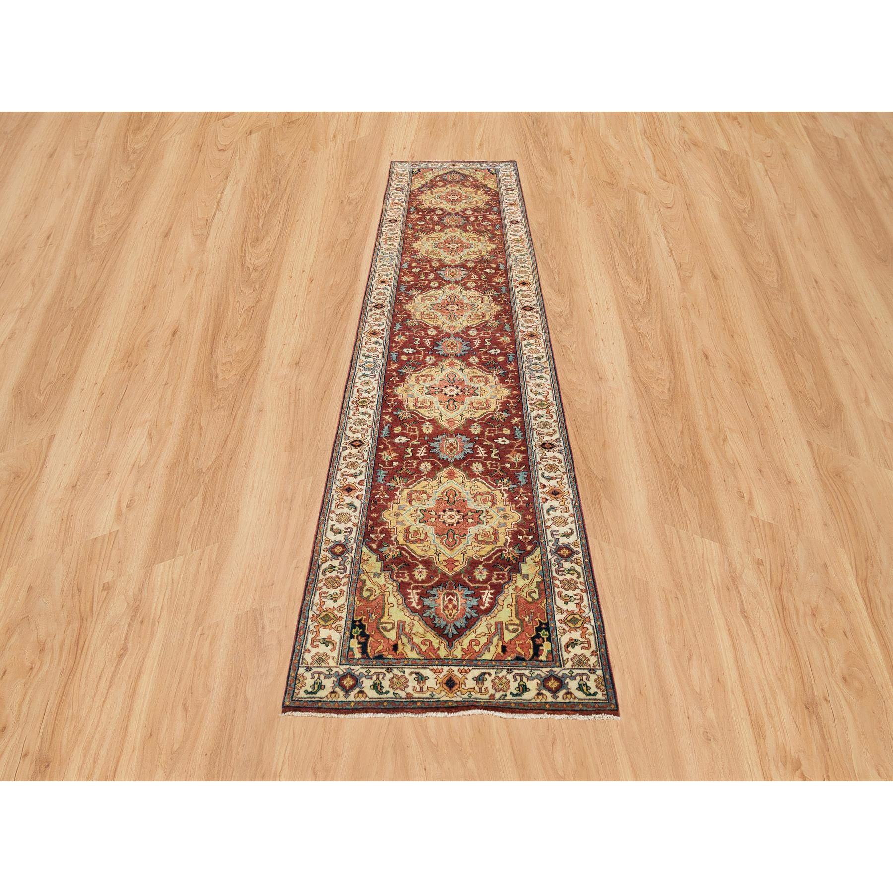 2'7"x12'1" Terracotta Red, Hand Knotted Antiqued Fine Heriz Re-Creation, Natural Dyes Dense Weave, Organic Wool, Runner Oriental Rug HR65478 - Image 2