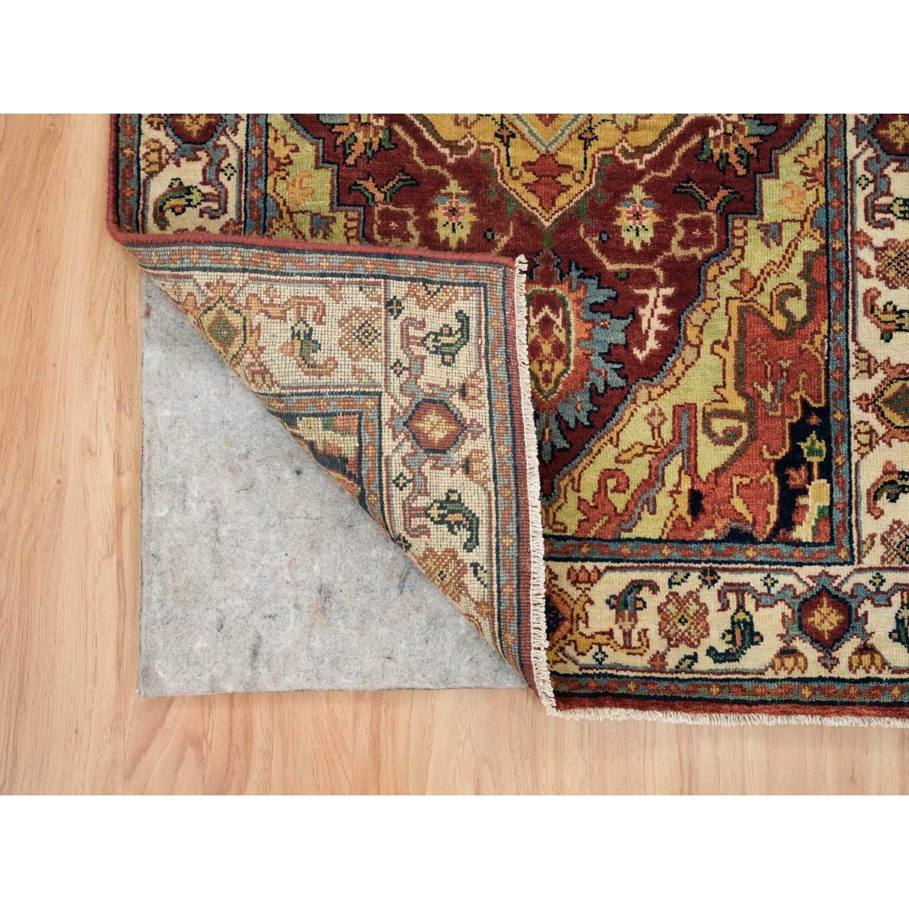 2'7"x12'1" Terracotta Red, Hand Knotted Antiqued Fine Heriz Re-Creation, Natural Dyes Dense Weave, Organic Wool, Runner Oriental Rug HR65478 - Image 3