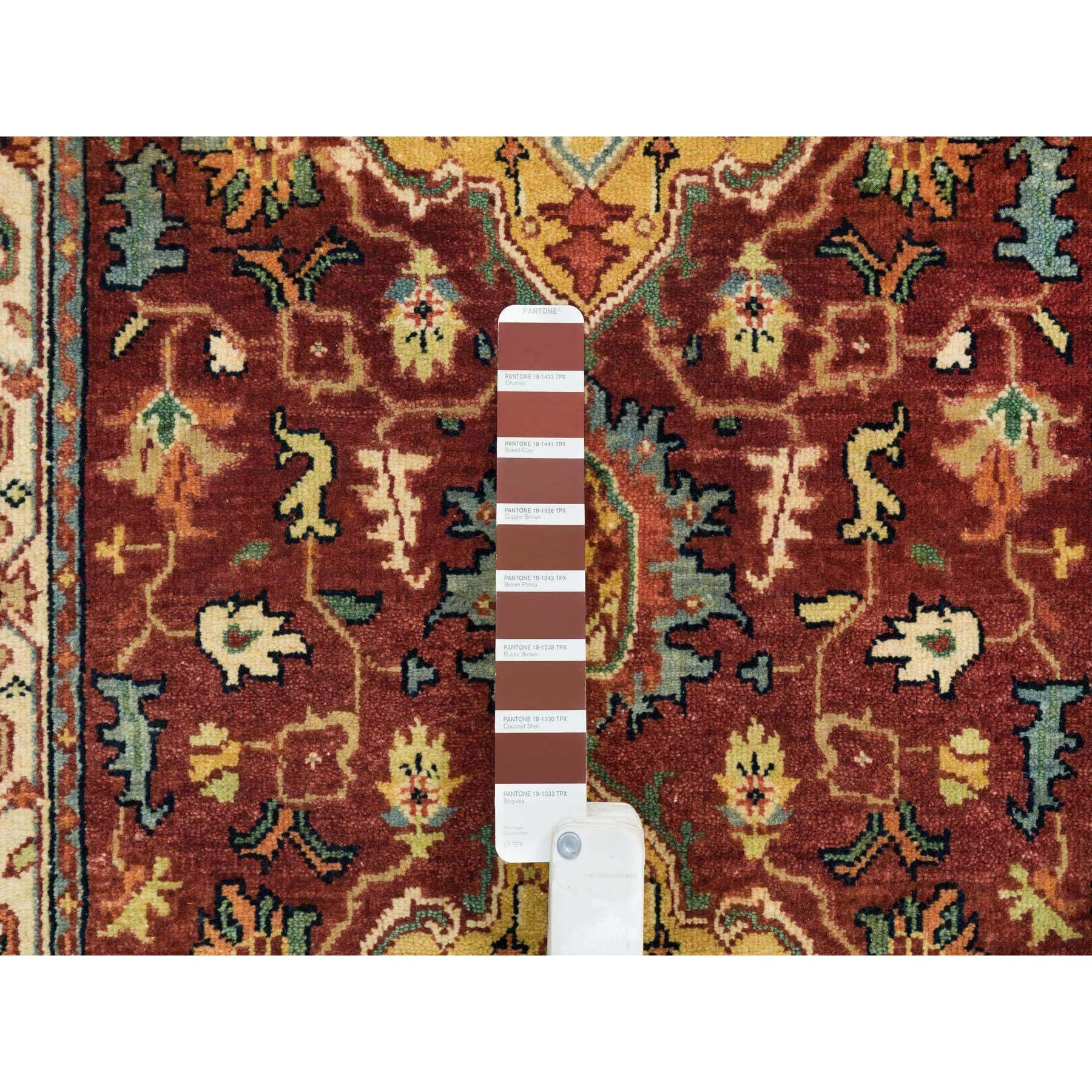 2'7"x12'1" Terracotta Red, Hand Knotted Antiqued Fine Heriz Re-Creation, Natural Dyes Dense Weave, Organic Wool, Runner Oriental Rug HR65478 - Image 4