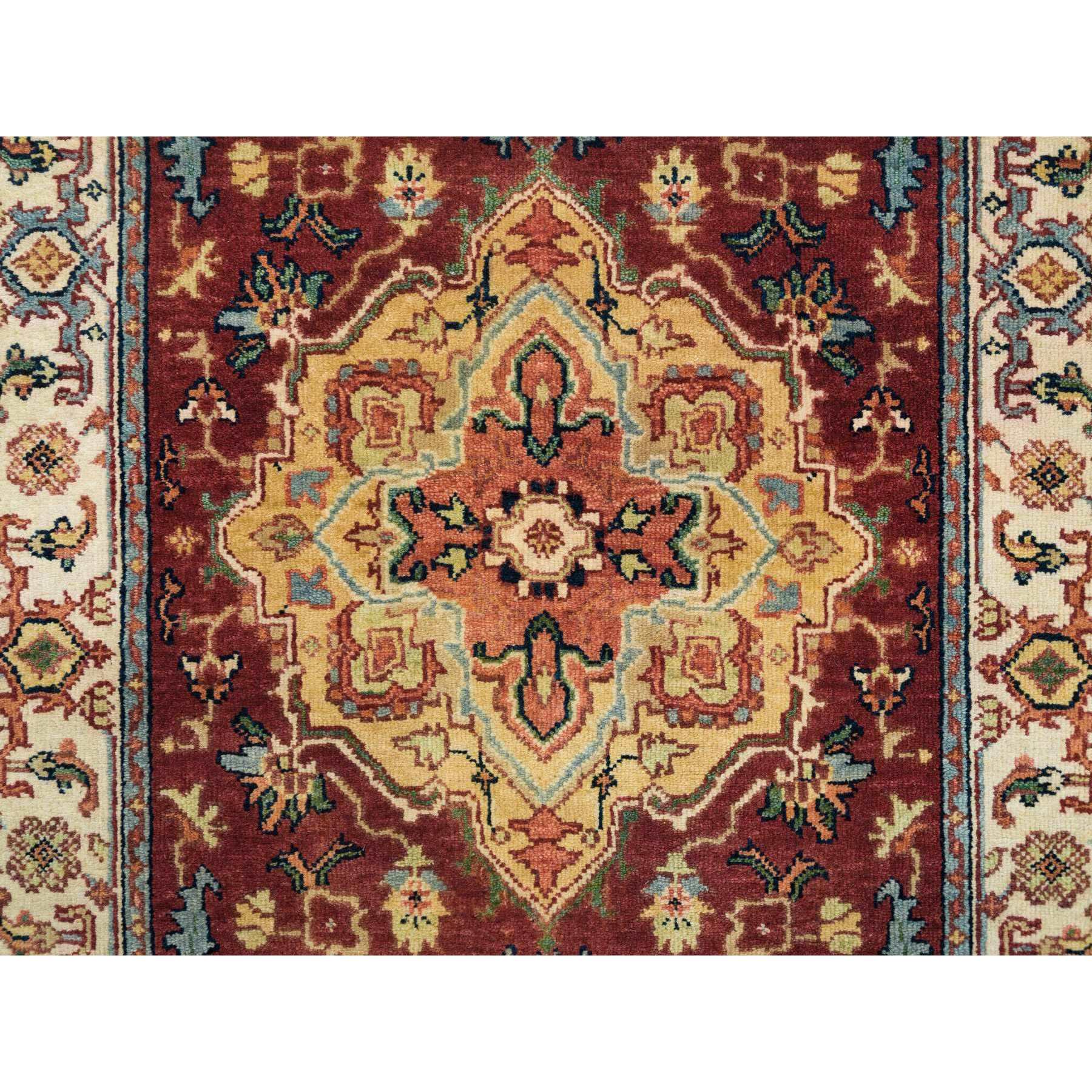 2'7"x12'1" Terracotta Red, Hand Knotted Antiqued Fine Heriz Re-Creation, Natural Dyes Dense Weave, Organic Wool, Runner Oriental Rug HR65478 - Image 5