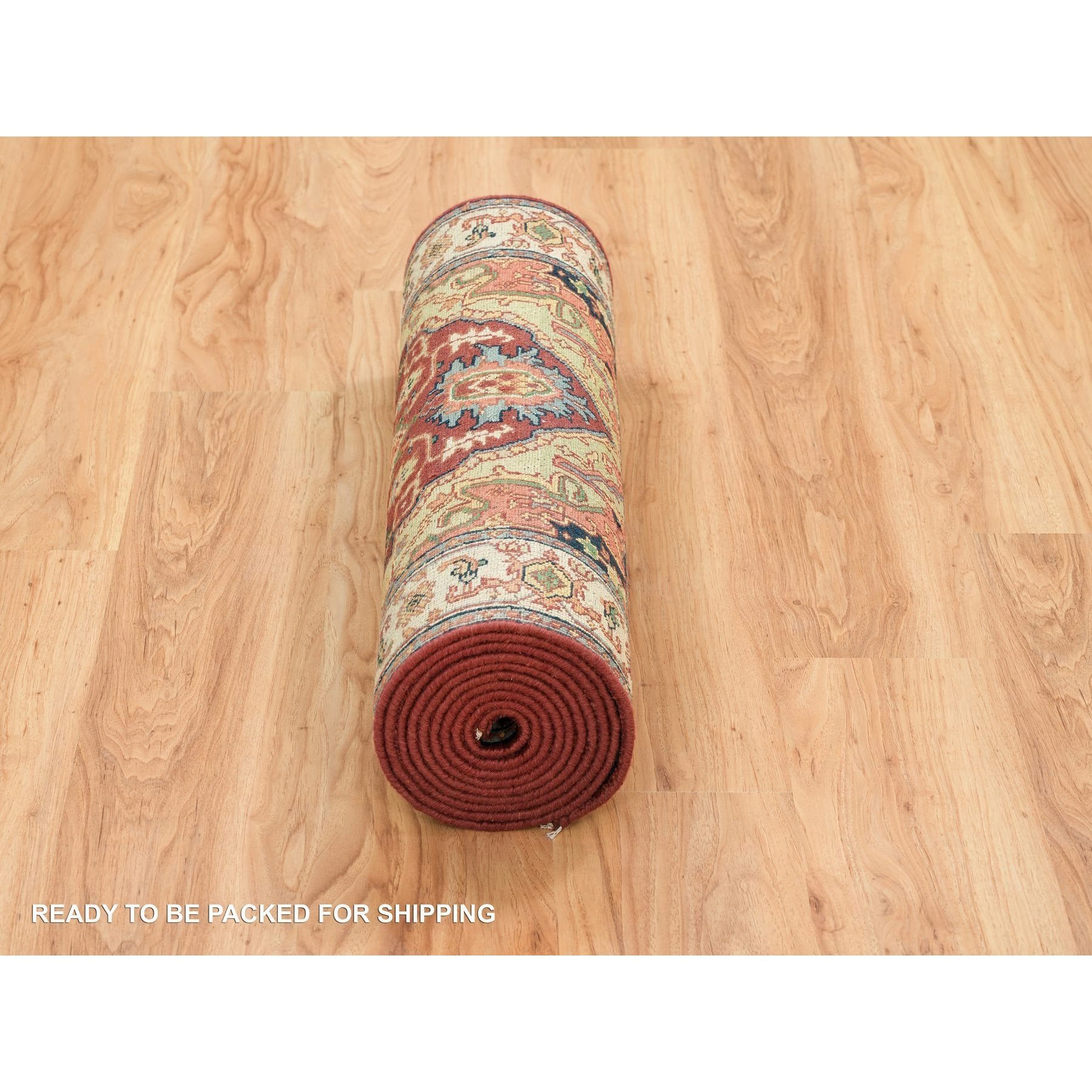2'7"x12'1" Terracotta Red, Hand Knotted Antiqued Fine Heriz Re-Creation, Natural Dyes Dense Weave, Organic Wool, Runner Oriental Rug HR65478 - Image 6