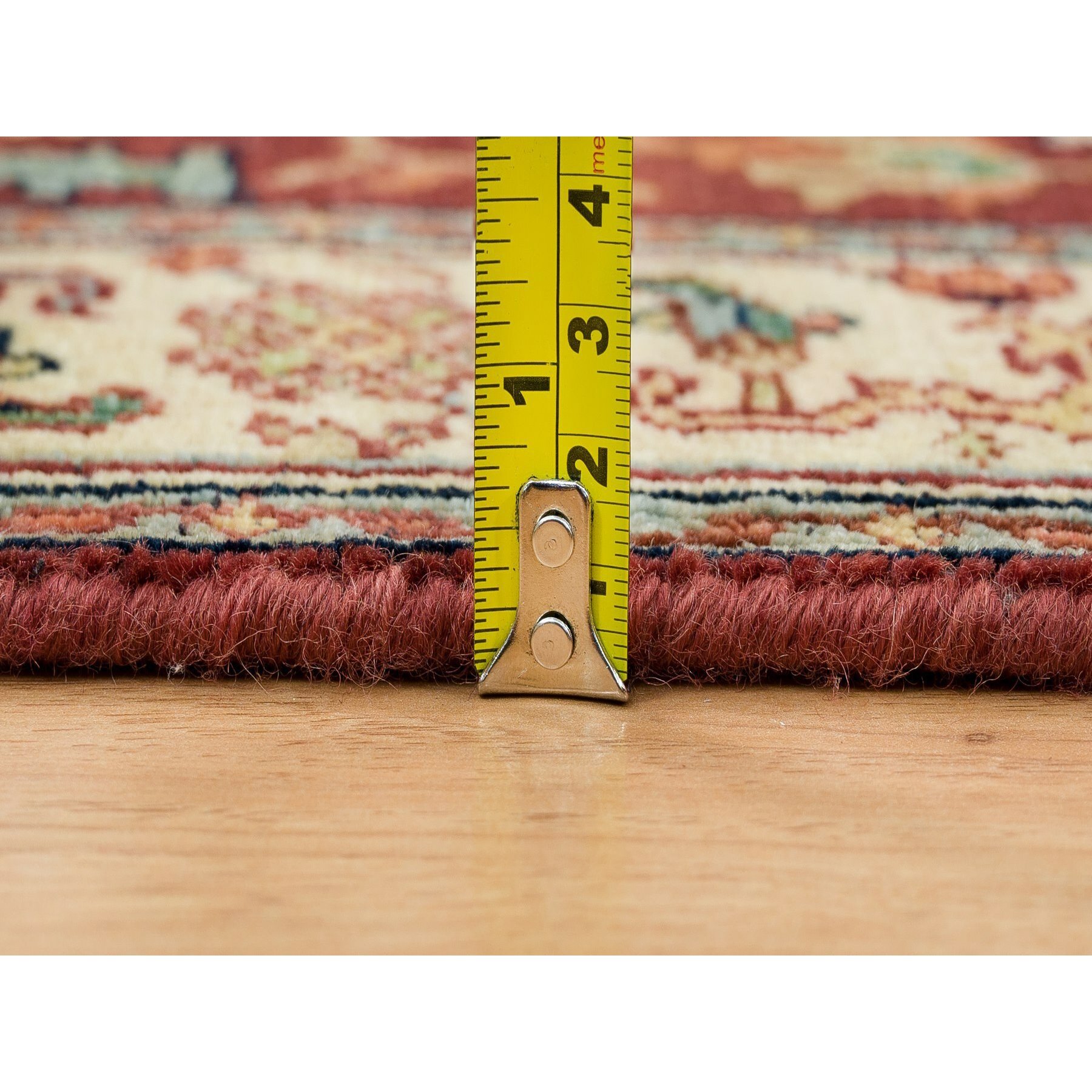 2'7"x12'1" Terracotta Red, Hand Knotted Antiqued Fine Heriz Re-Creation, Natural Dyes Dense Weave, Organic Wool, Runner Oriental Rug HR65478 - Image 7