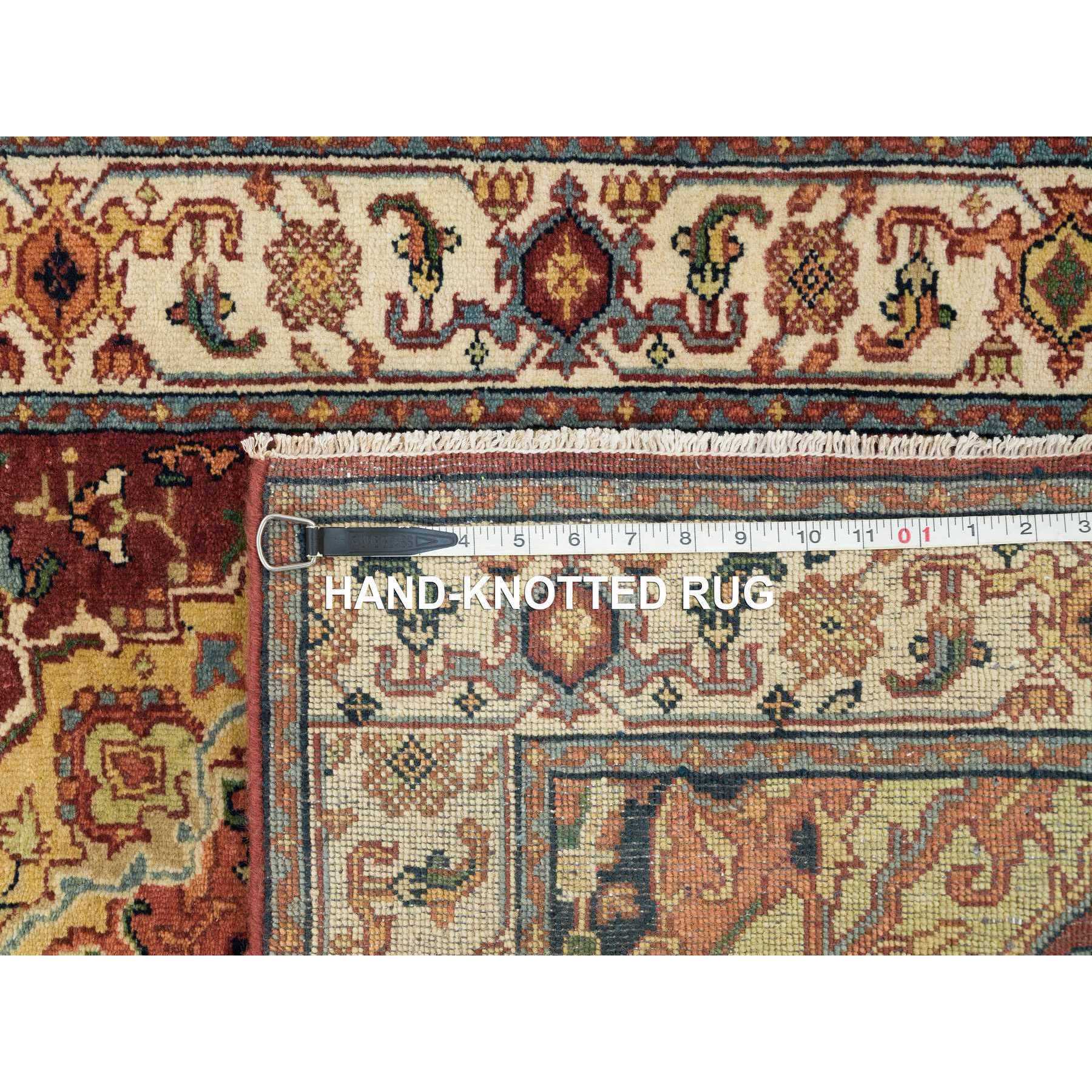 2'7"x12'1" Terracotta Red, Hand Knotted Antiqued Fine Heriz Re-Creation, Natural Dyes Dense Weave, Organic Wool, Runner Oriental Rug HR65478 - Image 8