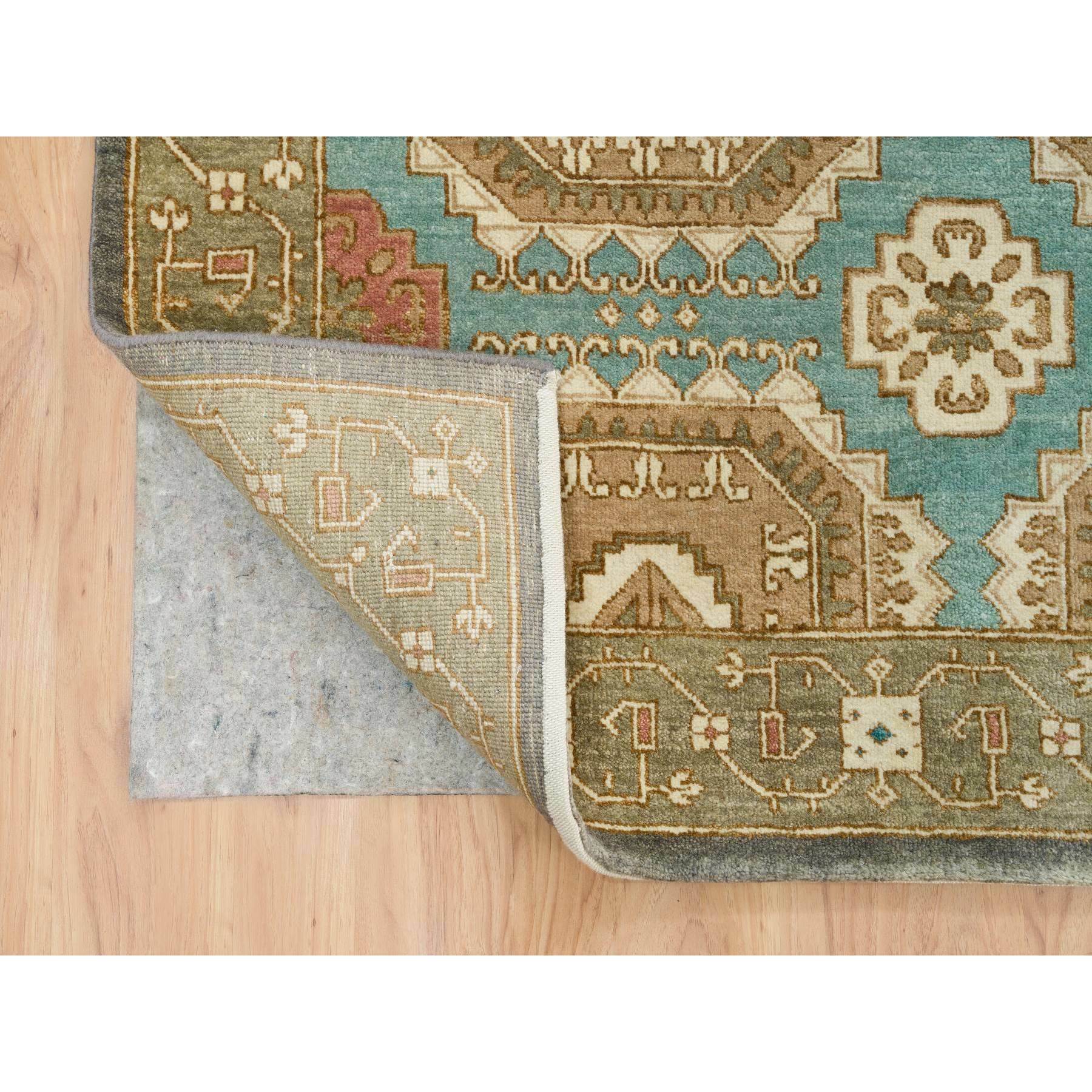 10'x14' Turquoise/Brown, Hand Spun Ghazni Wool, Natural Dyes, Caucasian Gul Motifs with a Distinct Abrash Oriental Rug HR65539 - Image 5