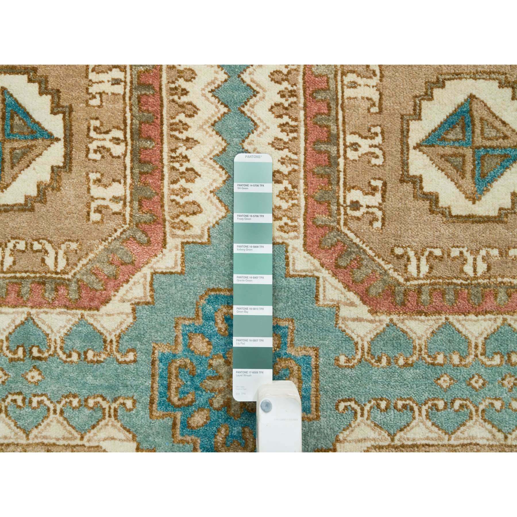 10'x14' Turquoise/Brown, Hand Spun Ghazni Wool, Natural Dyes, Caucasian Gul Motifs with a Distinct Abrash Oriental Rug HR65539 - Image 8