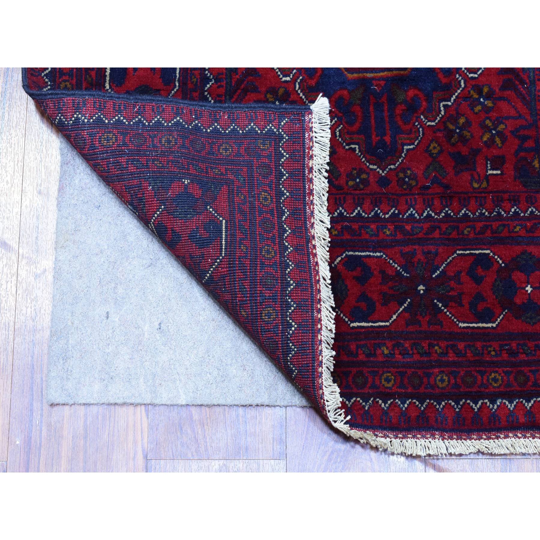 2'8"x12'10" Deep and Saturated Red, Afghan Khamyab with Tribal Medallions Design, Soft Wool Hand Knotted, Runner Oriental Rug HR72341 - Image 2