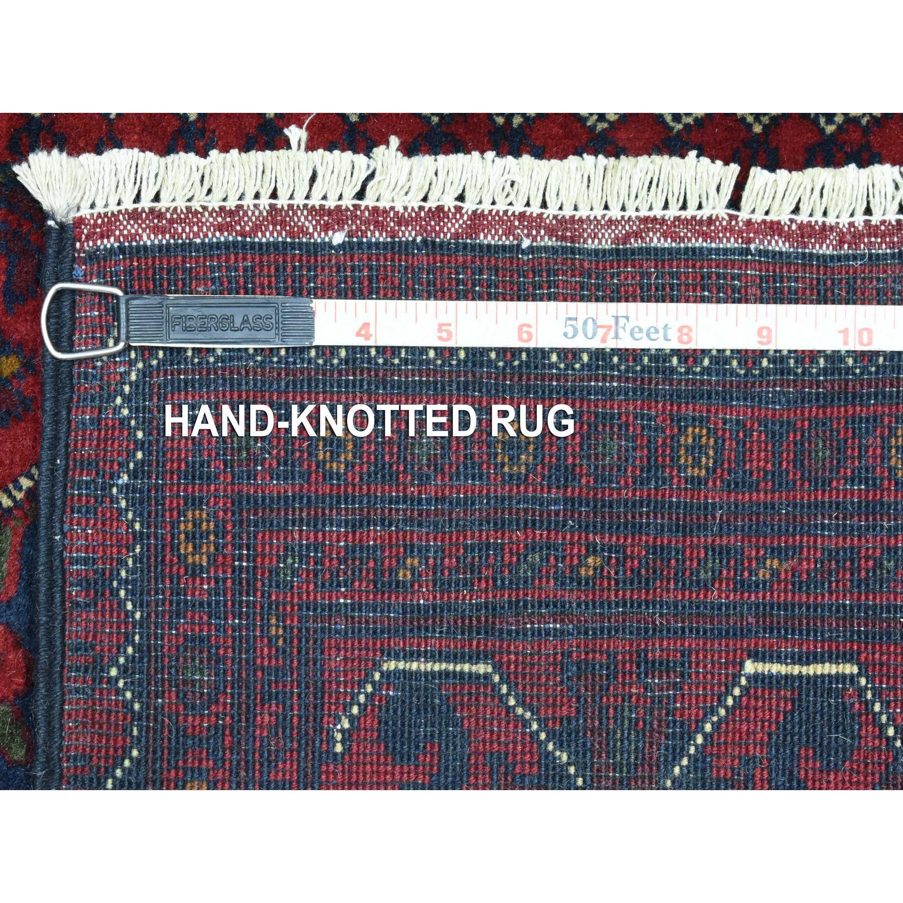 2'8"x12'10" Deep and Saturated Red, Afghan Khamyab with Tribal Medallions Design, Soft Wool Hand Knotted, Runner Oriental Rug HR72341 - Image 6