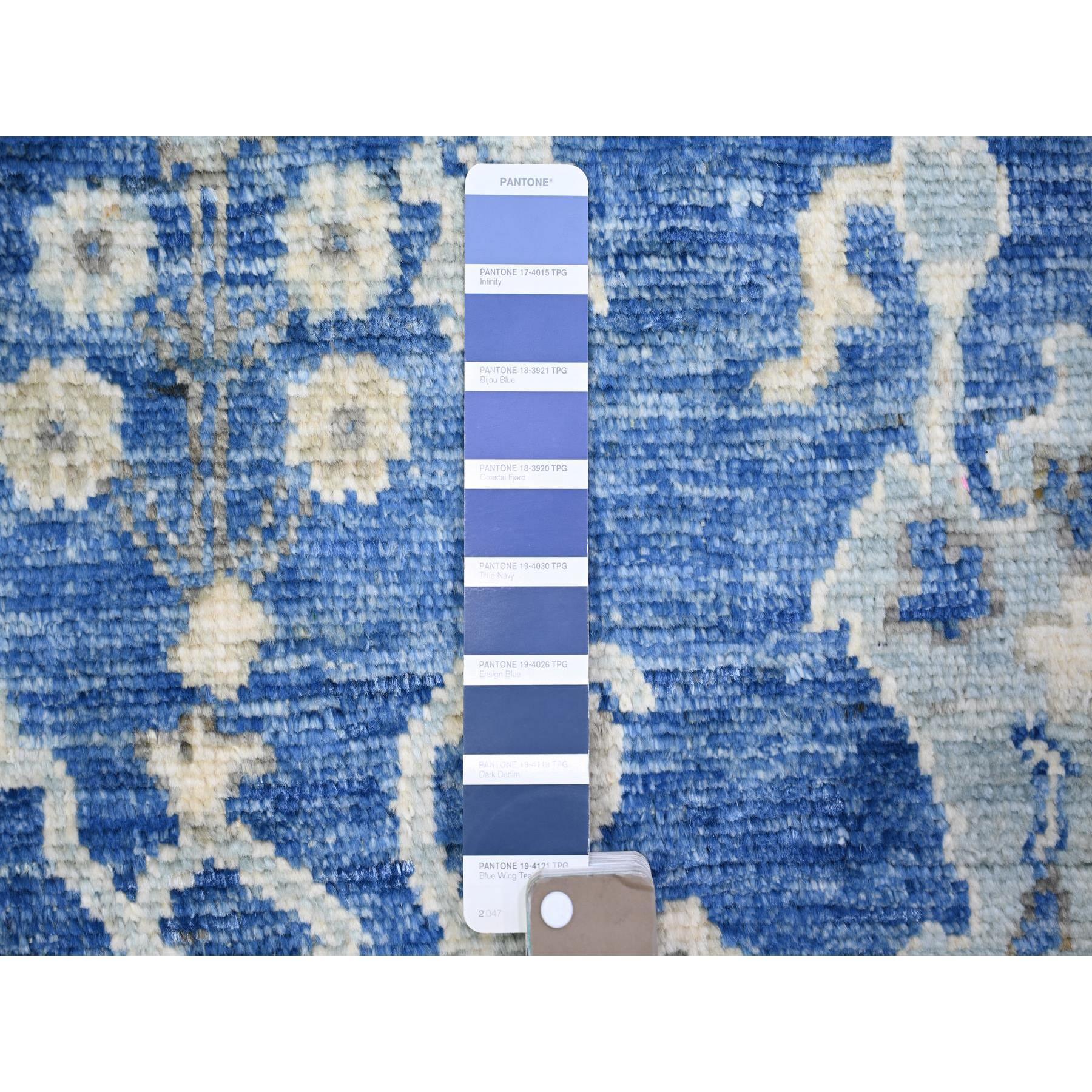 5'8"x9' Steel Blue, Hand Knotted Afghan Angora Oushak with All Over Design, Natural Dyes Soft Wool, Oriental Rug HR73706 - Image 4