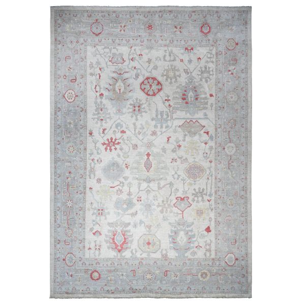 13'10"x19' Ivory, Natural Dyes Afghan Angora Oushak with Soft Colors, Pure Wool Hand Knotted, Oversized Oriental Rug HR73797