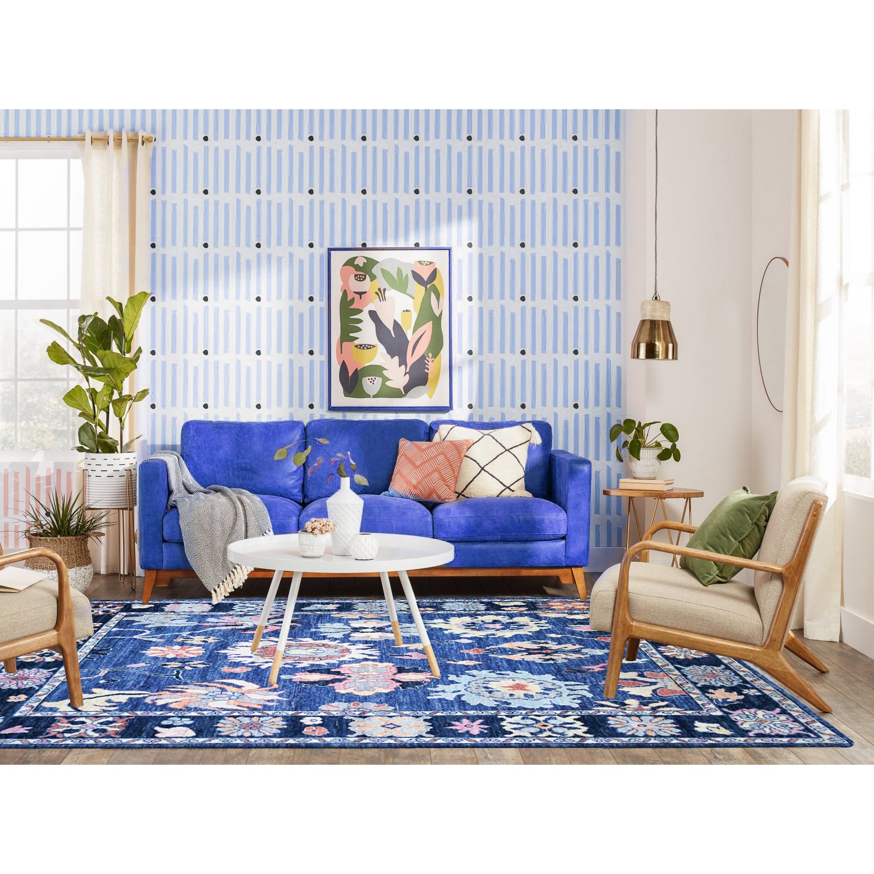 6'2"x8'10" Sapphire Blue, Afghan Angora Oushak with Colorful Motifs Natural Dyes, Soft Wool Hand Knotted, Oriental Rug HR73802 - Image 2