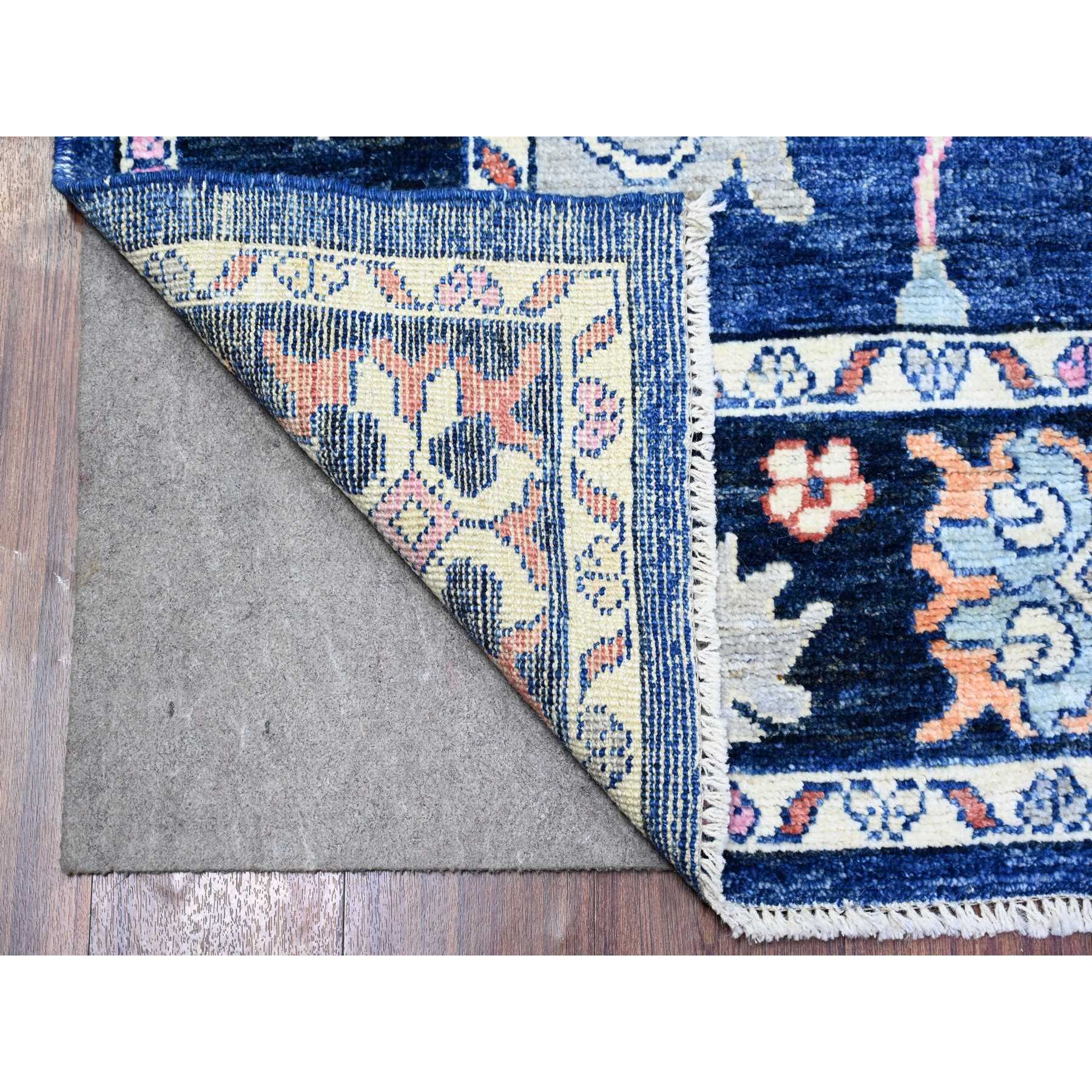 6'2"x8'10" Sapphire Blue, Afghan Angora Oushak with Colorful Motifs Natural Dyes, Soft Wool Hand Knotted, Oriental Rug HR73802 - Image 3