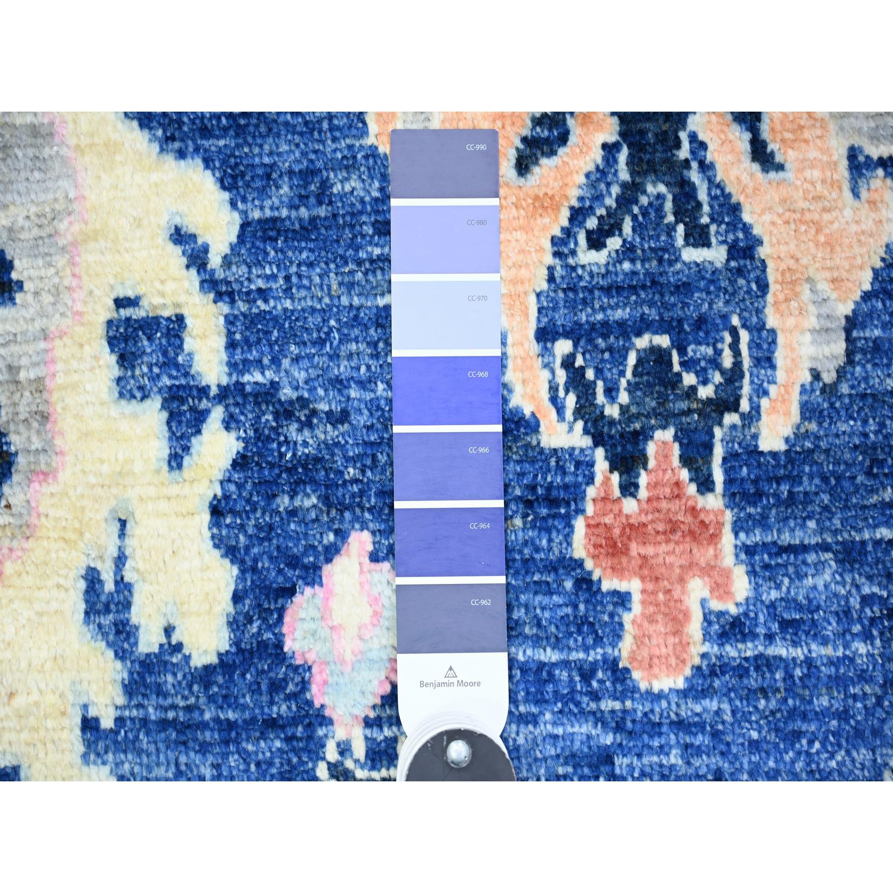 6'2"x8'10" Sapphire Blue, Afghan Angora Oushak with Colorful Motifs Natural Dyes, Soft Wool Hand Knotted, Oriental Rug HR73802 - Image 4