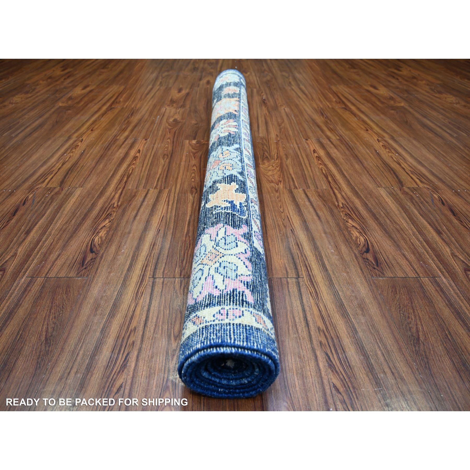 6'2"x8'10" Sapphire Blue, Afghan Angora Oushak with Colorful Motifs Natural Dyes, Soft Wool Hand Knotted, Oriental Rug HR73802 - Image 5