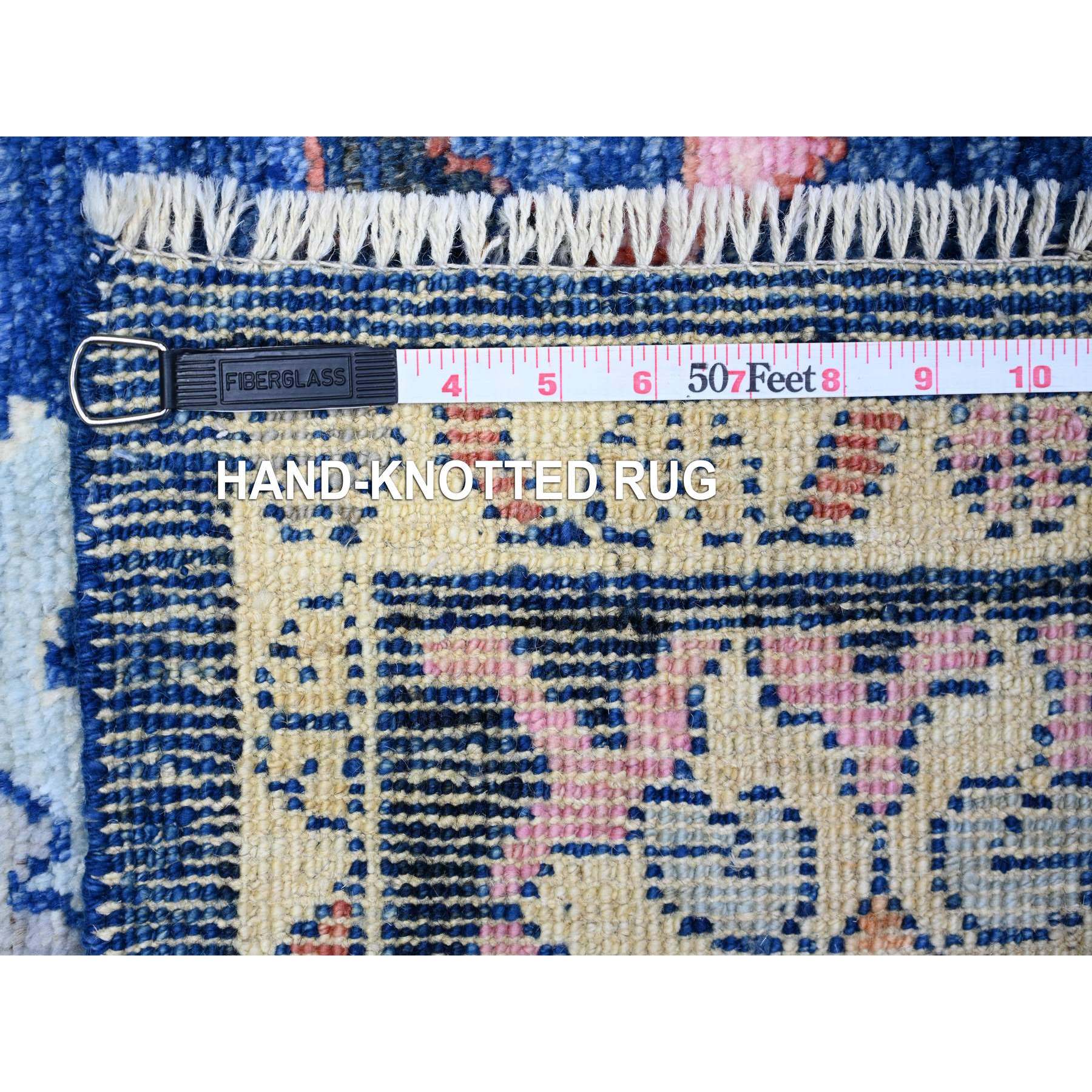 6'2"x8'10" Sapphire Blue, Afghan Angora Oushak with Colorful Motifs Natural Dyes, Soft Wool Hand Knotted, Oriental Rug HR73802 - Image 7