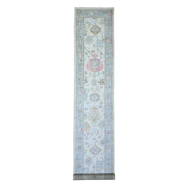 2'9"x15'10" Beige, 100% Wool Hand Knotted, Afghan Angora Oushak with Soft Colors Natural Dyes, Runner Oriental Rug HR73860