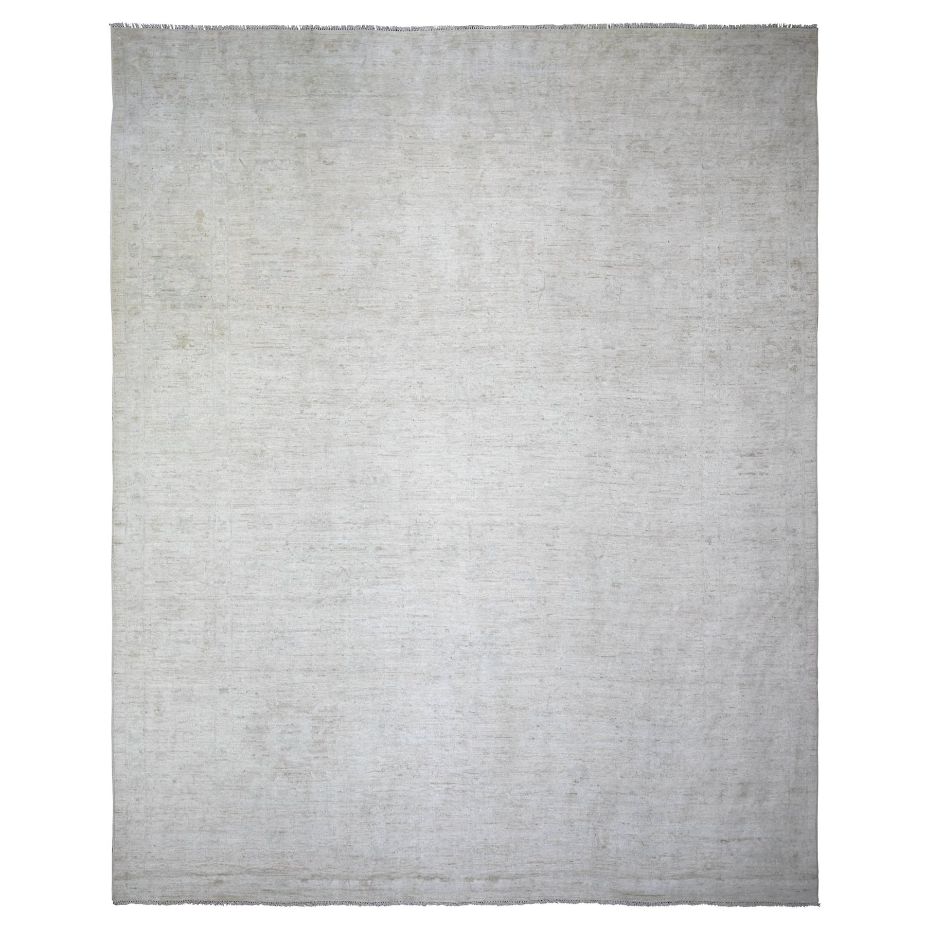 11'6"x14'3" Ivory, Afghan Angora Oushak with Faded Colors, Natural Dyes, Extra Soft Wool, Hand Knotted, Oversized Oriental Rug HR73919