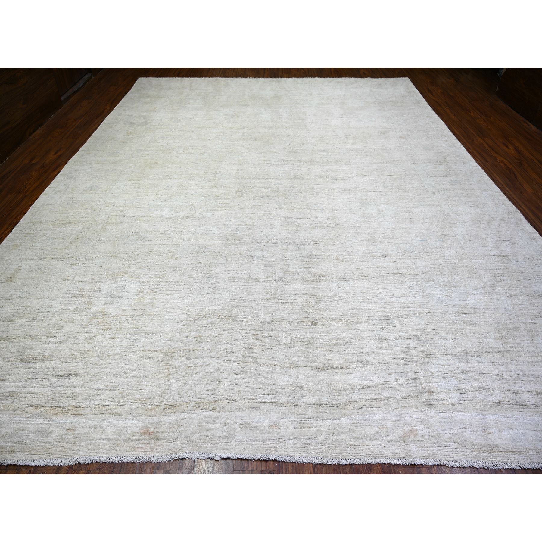 11'6"x14'3" Ivory, Afghan Angora Oushak with Faded Colors, Natural Dyes, Extra Soft Wool, Hand Knotted, Oversized Oriental Rug HR73919 - Image 2