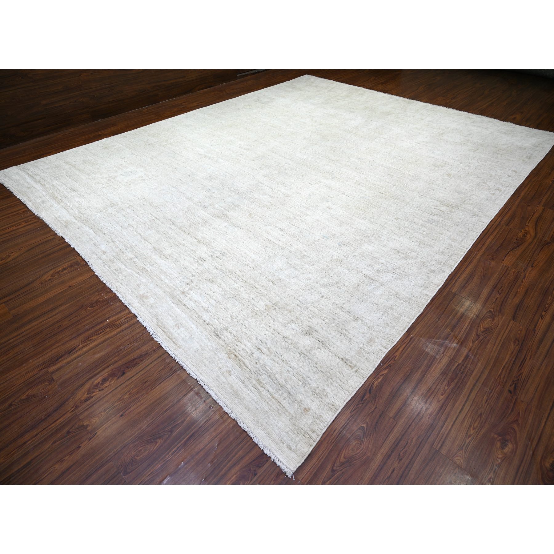 11'6"x14'3" Ivory, Afghan Angora Oushak with Faded Colors, Natural Dyes, Extra Soft Wool, Hand Knotted, Oversized Oriental Rug HR73919 - Image 3