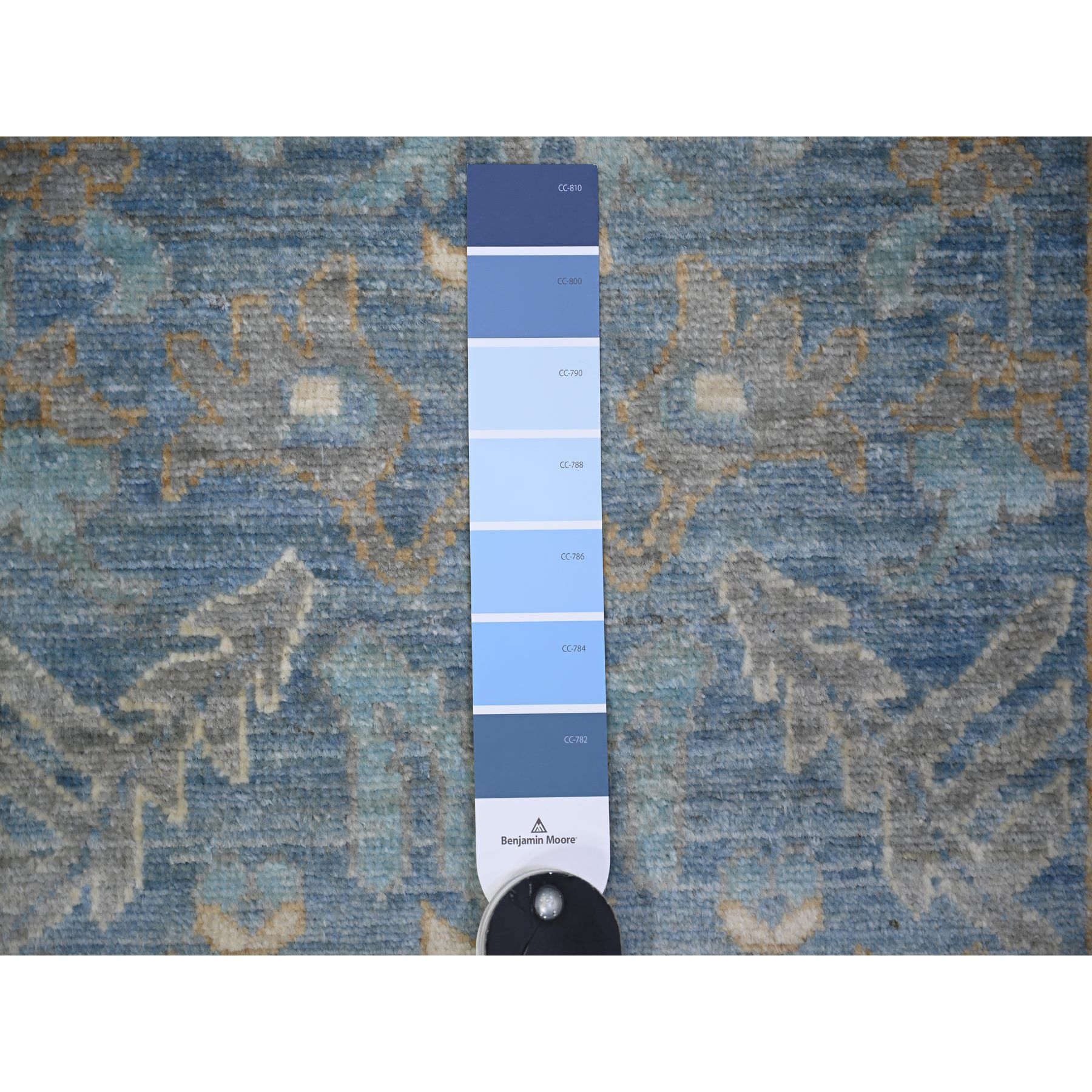 2'8"x9'6" Beau Blue, Natural Dyes Finer Peshawar with Faded Colors, Extra Soft Wool Hand Knotted, Runner Oriental Rug HR73963 - Image 3