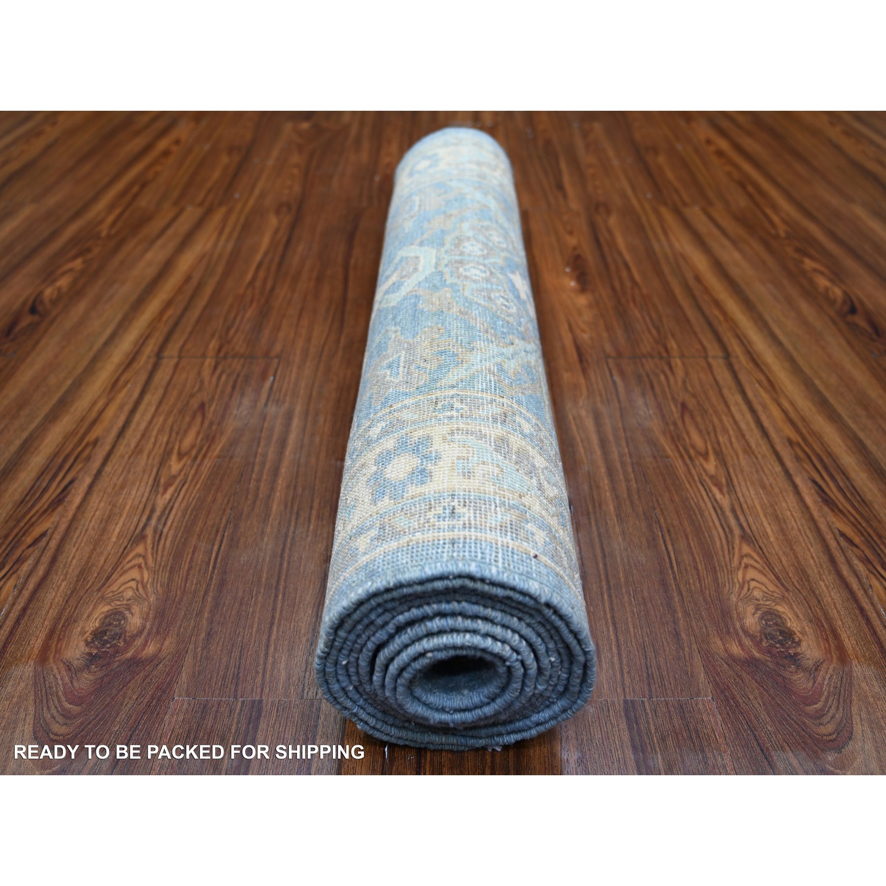2'8"x9'6" Beau Blue, Natural Dyes Finer Peshawar with Faded Colors, Extra Soft Wool Hand Knotted, Runner Oriental Rug HR73963 - Image 4