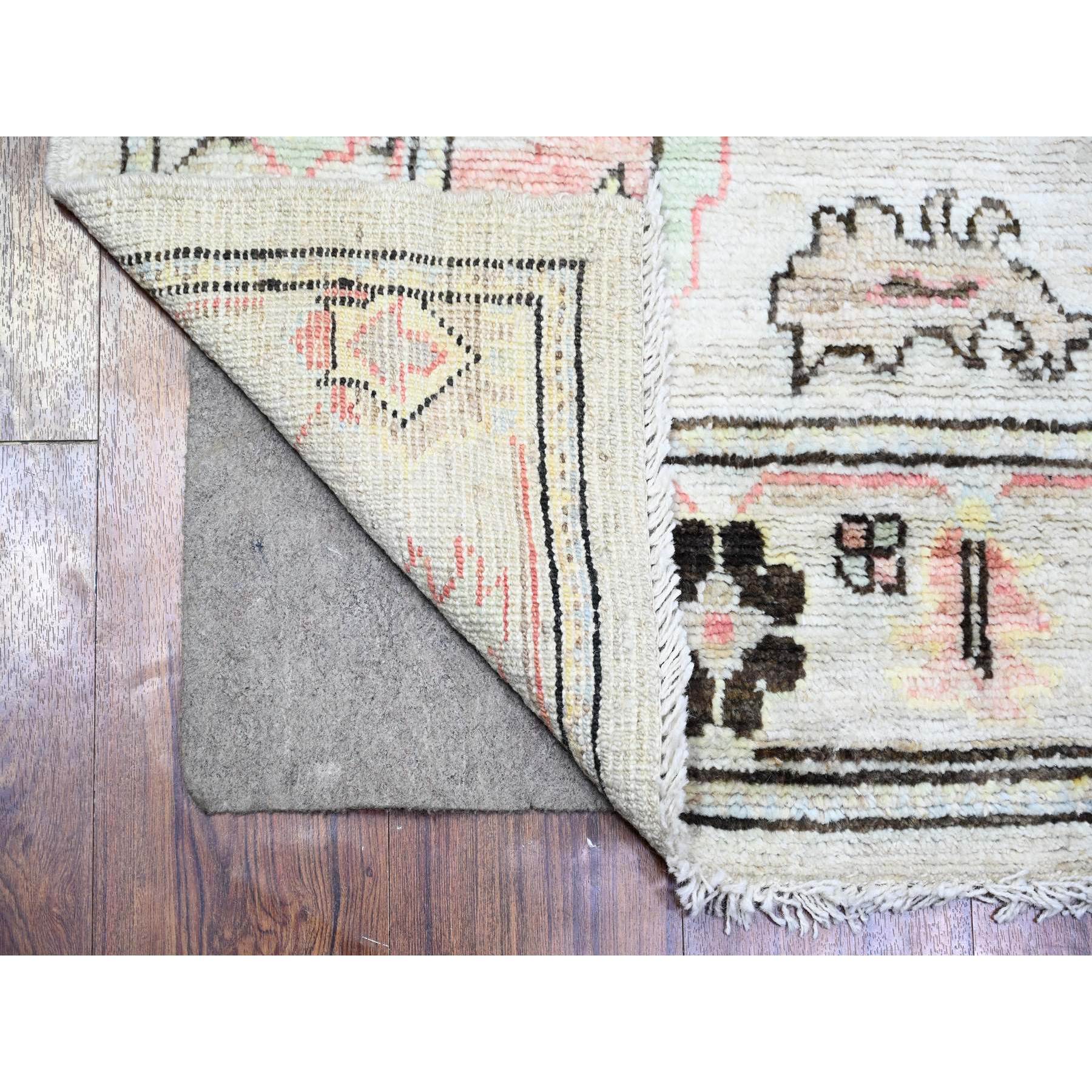 4'2"x11'8" Spring Gray, Soft Wool, Hand Knotted, Afghan Angora Oushak with Colorful Pattern, Natural Dyes, Runner Oriental Rug HR73982 - Image 2
