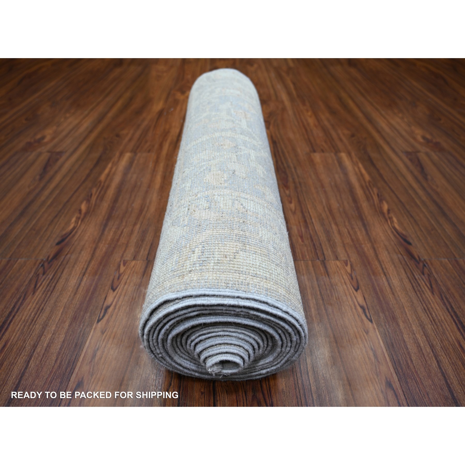 2'8"x19'2" Ash Gray, Natural Dyes, 100% Wool, Hand Knotted, Afghan Angora Oushak with Faded Colors, XL Runner Oriental Rug HR73992 - Image 4