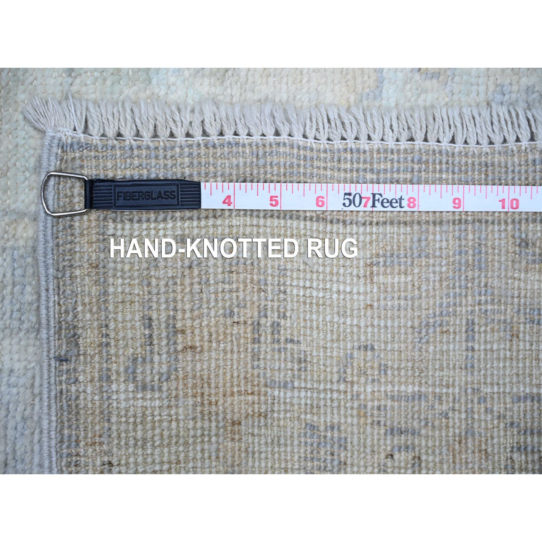 2'8"x19'2" Ash Gray, Natural Dyes, 100% Wool, Hand Knotted, Afghan Angora Oushak with Faded Colors, XL Runner Oriental Rug HR73992 - Image 6