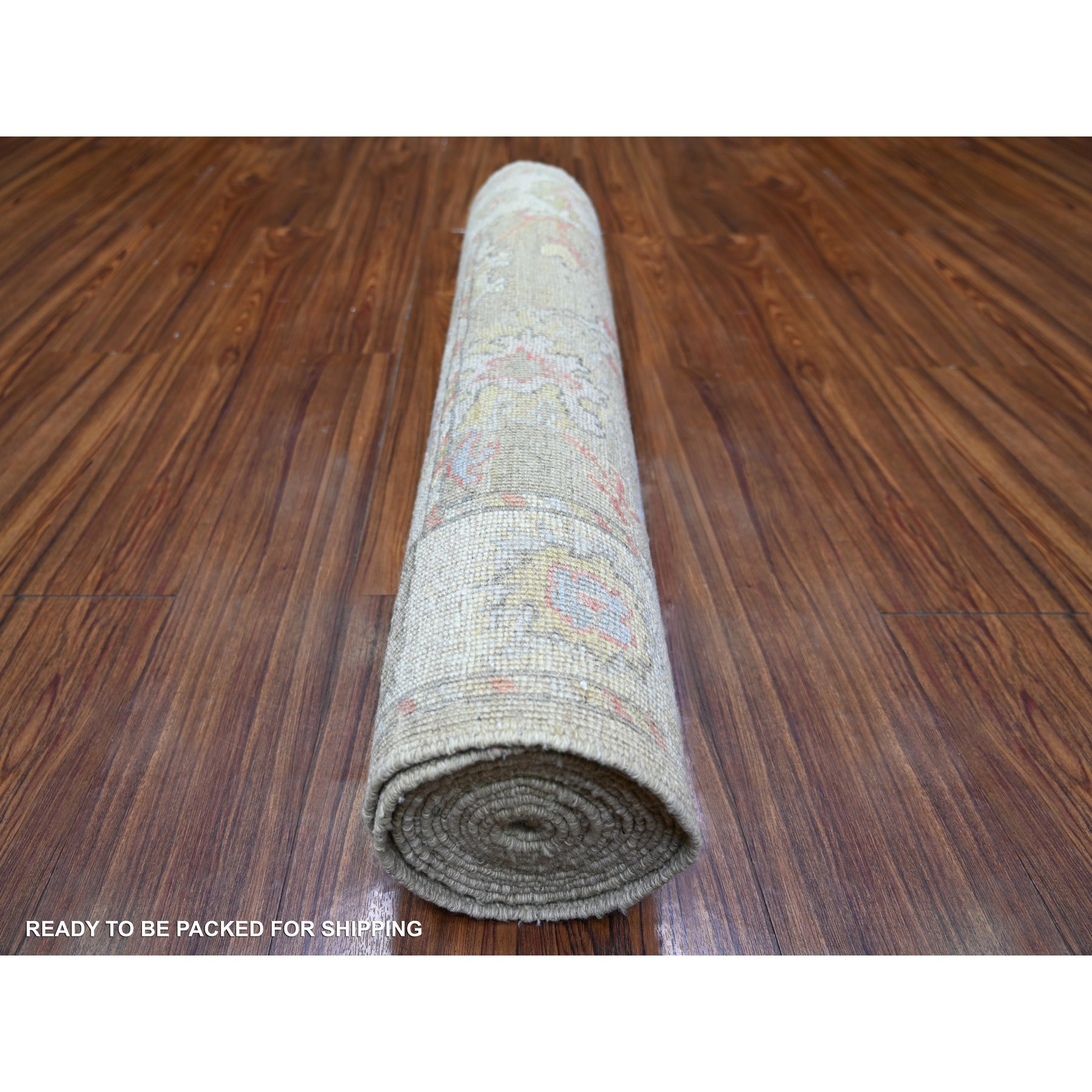 3'x16' Moss Green, Afghan Angora Oushak with Soft Colors, Natural Dyes, Pure Wool, Hand Knotted, XL Runner Oriental Rug HR73993 - Image 4