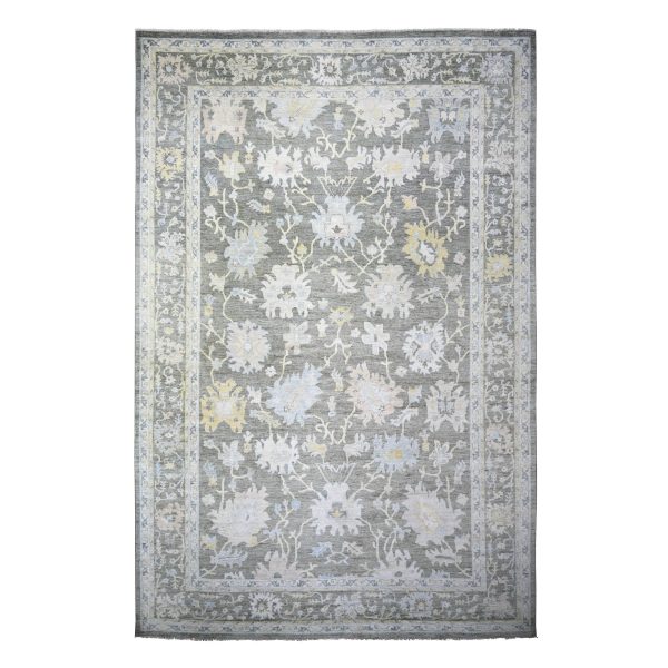 11'9"x17'6" Camouflage Gray, Natural Dyes Afghan Angora Oushak with Floral Motifs, Extra Soft Wool Hand Knotted, Oversized Oriental Rug HR74043
