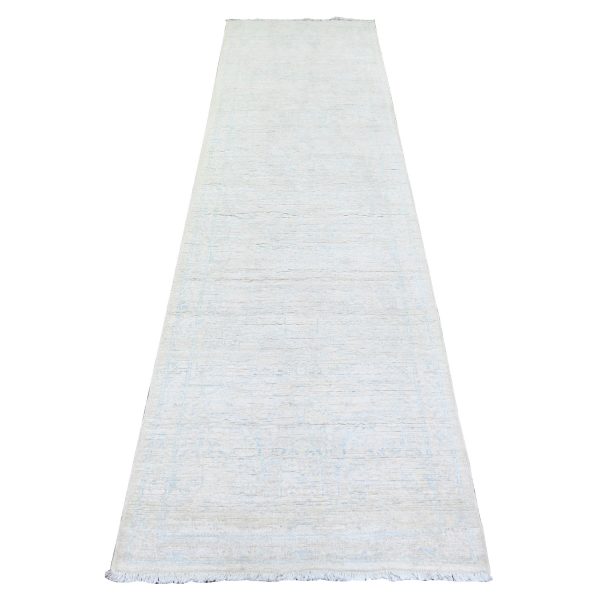 2'8"x9'7" White Wash Peshawar with Faded Colors Vegetable Dyes, Soft Wool Hand Knotted, Oriental Rug HR74054