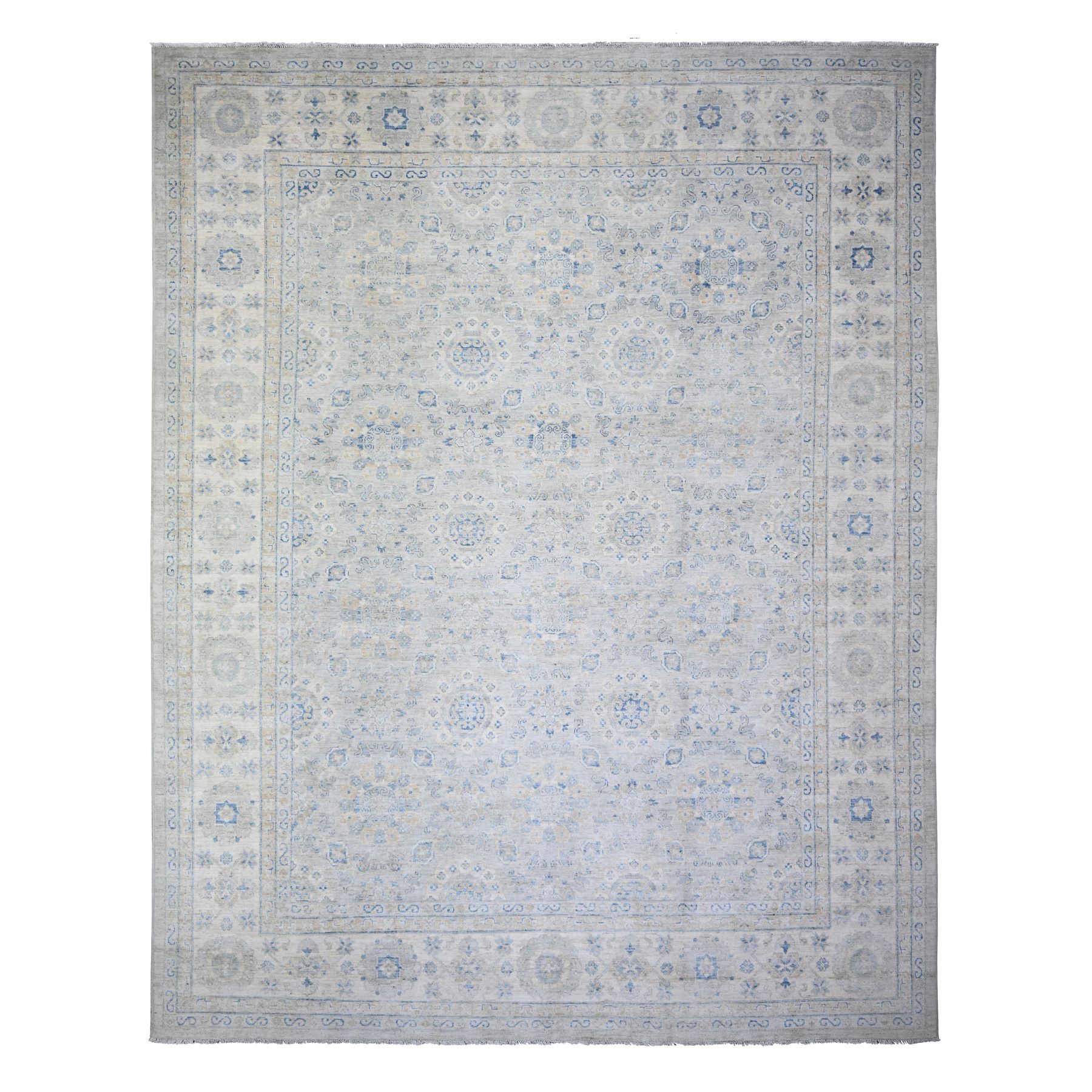 11'9"x14'8" Ivory, White Wash Peshawar with All Over Pattern Vegetable Dyes, 100% Wool Hand Knotted, Oversized Oriental Rug HR74056