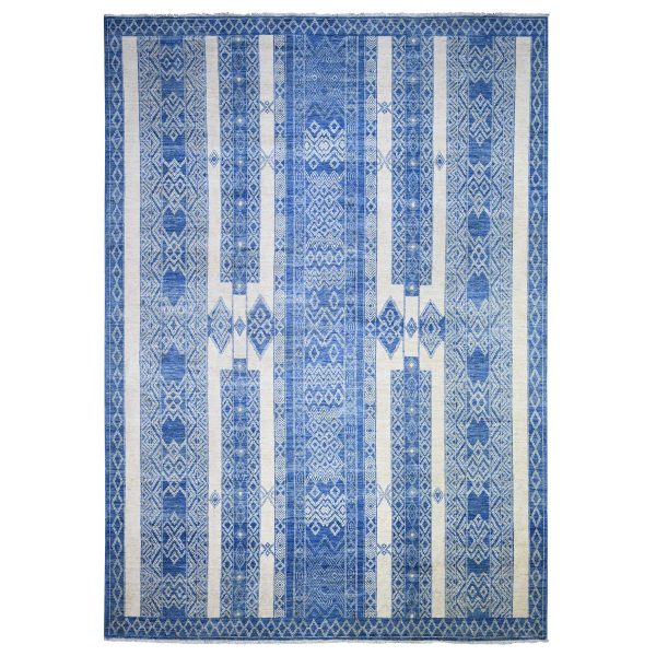 9'8"x13'5" Steel Blue, Pure Wool Hand Knotted, Natural Dyes Finer Peshawar with Intricate Geometric Motifs, Oriental Rug HR74181