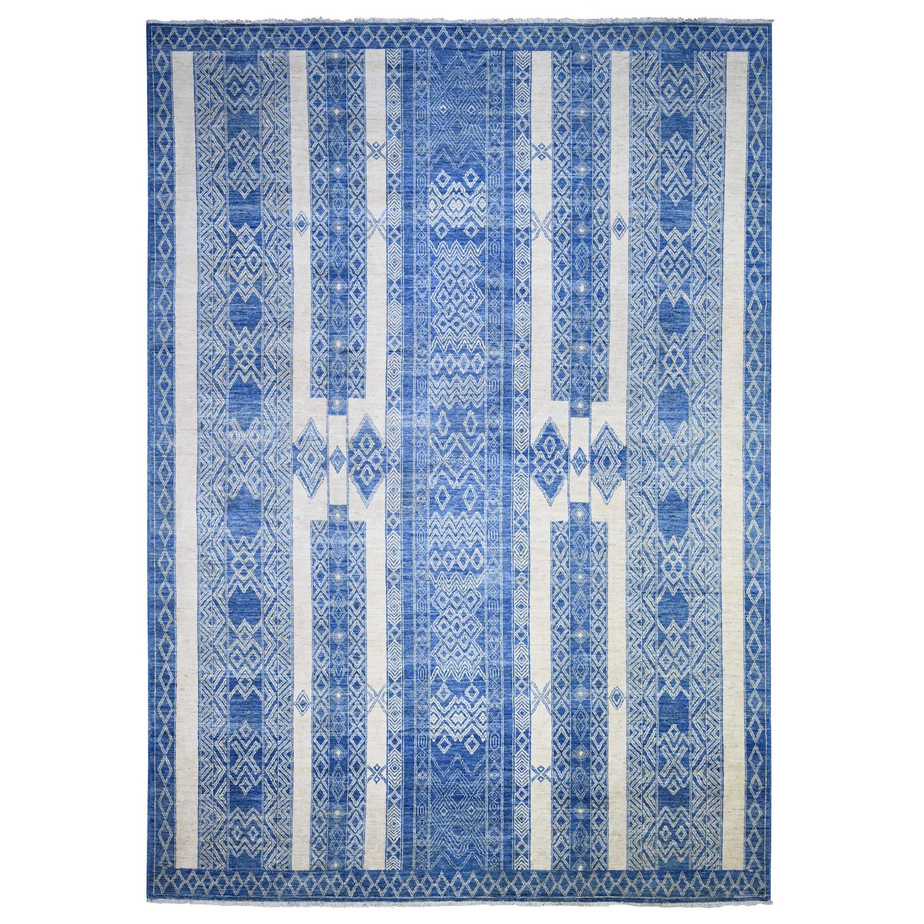 9'8"x13'5" Steel Blue, Pure Wool Hand Knotted, Natural Dyes Finer Peshawar with Intricate Geometric Motifs, Oriental Rug HR74181