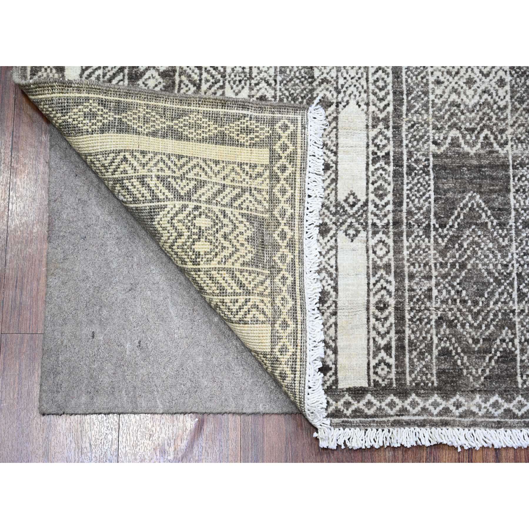 4'x5'9" Taupe Brown, Natural Dyes Finer Peshawar with Intricate Geometric Motifs, Extra Soft Wool Hand Knotted, Oriental Rug HR74187 - Image 2