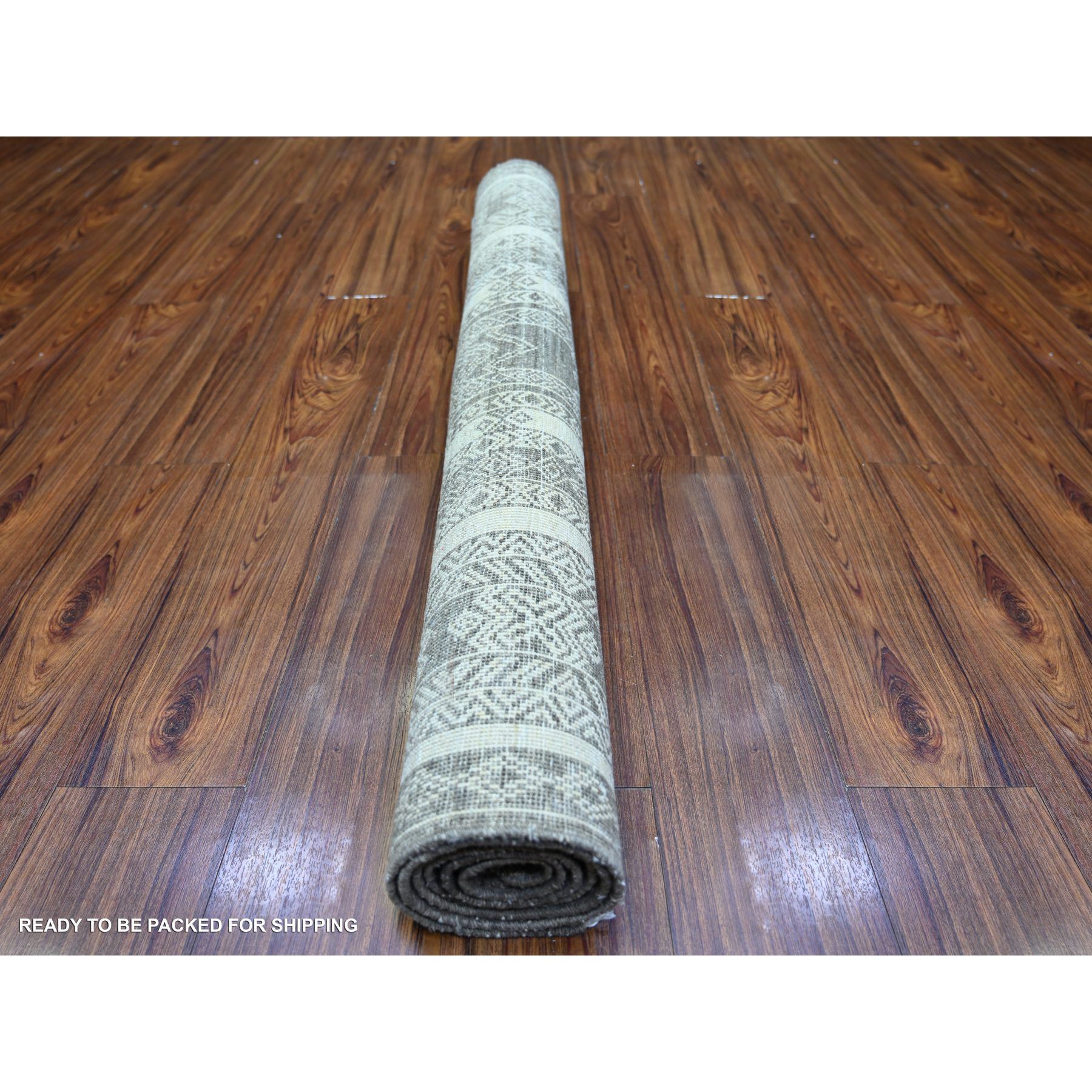 4'x5'9" Taupe Brown, Natural Dyes Finer Peshawar with Intricate Geometric Motifs, Extra Soft Wool Hand Knotted, Oriental Rug HR74187 - Image 4